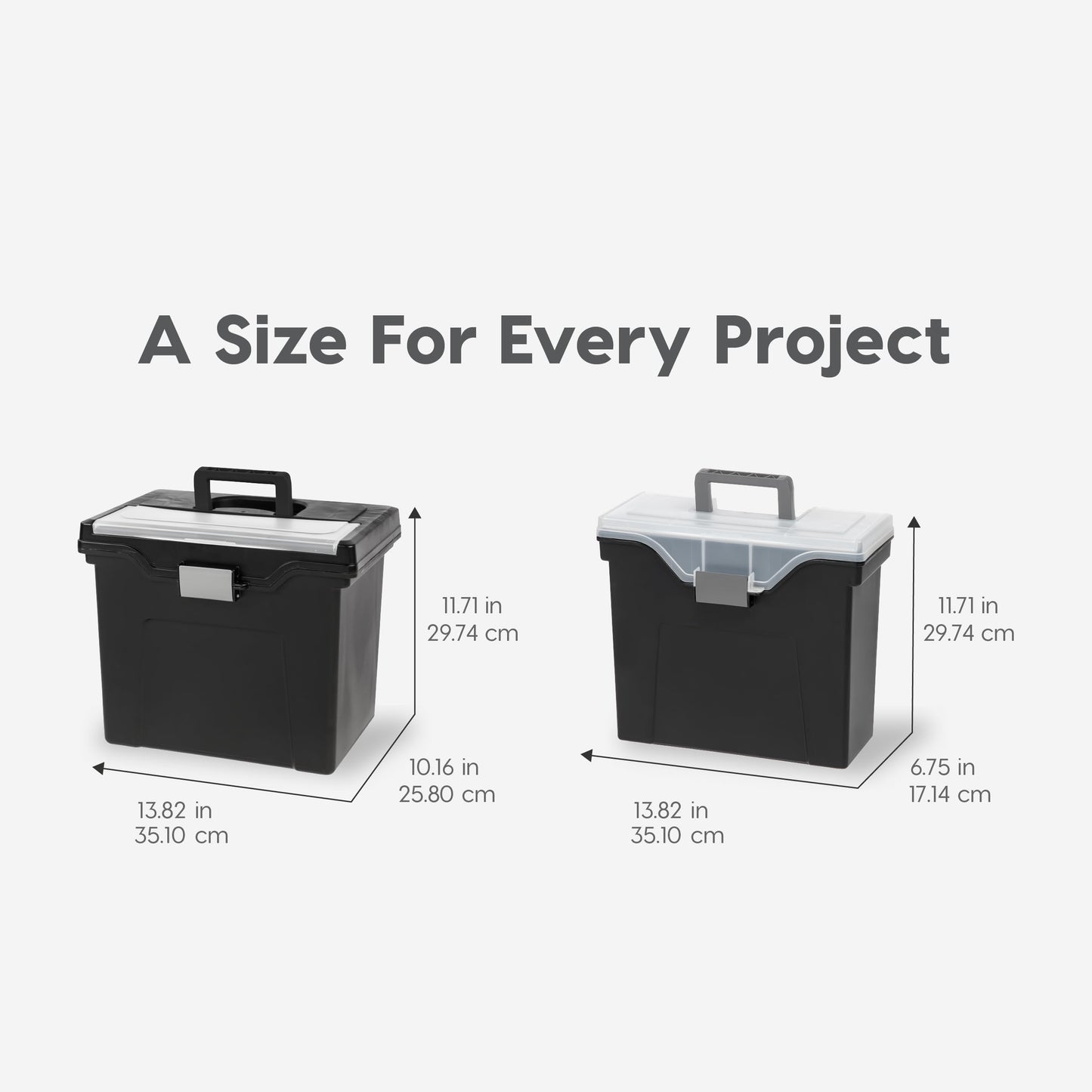 IRIS USA Plastic File Storage Box, Portable Letter Size File Organizer with Lid, Secure Buckle & Handle, BPA-Free Storage Organizer, 4 Pack, Black