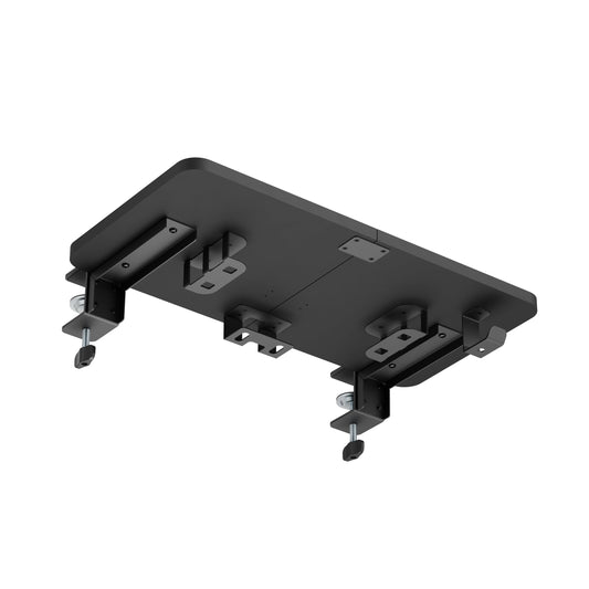 OfficeOzone Desk Extension Tray with Storage Holders, Heavy-Duty Clamp,Matte Black, Expand Workspace with Laptop & Headphone Holders