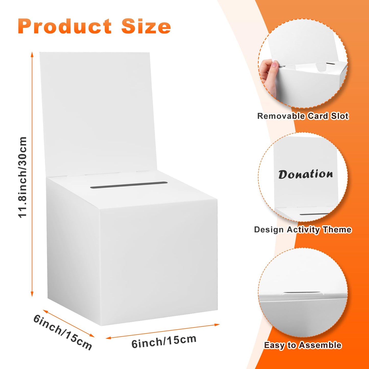 24 Pcs Ballot Box Raffle Box Donation Box for Fundraising, 6 X 6 X 6 Inch Cardboard Raffle Ticket Box with Slot Suggestion Box Removable Header Charity Box for Collecting Business Card Voting (White)