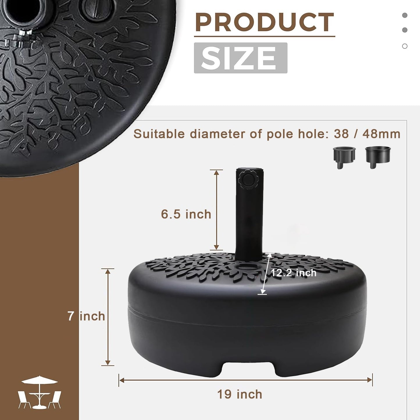 SONGBATE 73 lbs Half Round Heavy Duty Base Stand, Water Fillable Half Moon Shaped Umbrella Base Weight for Patio Outdoor Half Umbrella, Black