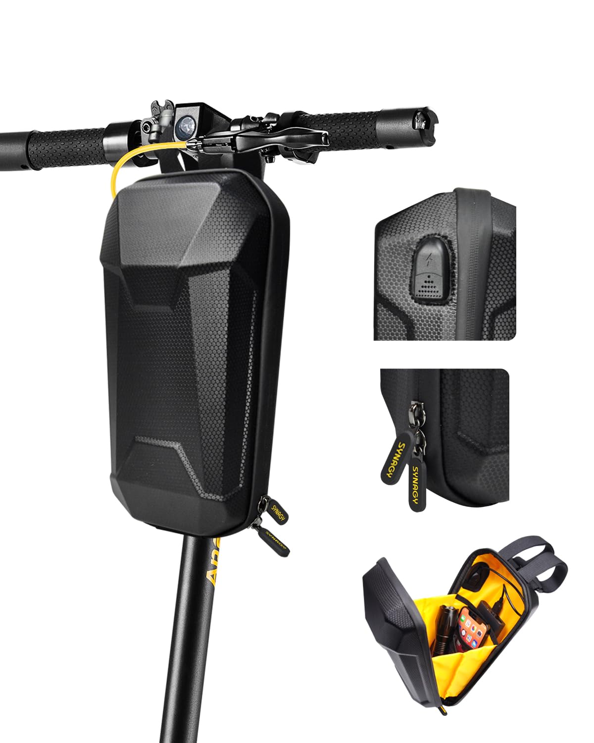 Scooter Storage Bag with USB Charging Port, Adults Electric Scooter Handlebar Bag, Waterproof Front Hanging Bag for GYROCOPTERS/ECOROAD/EVERCROSS/Gotrax/Hiboy Scooter Accessories, 4L EVA Hard Shell