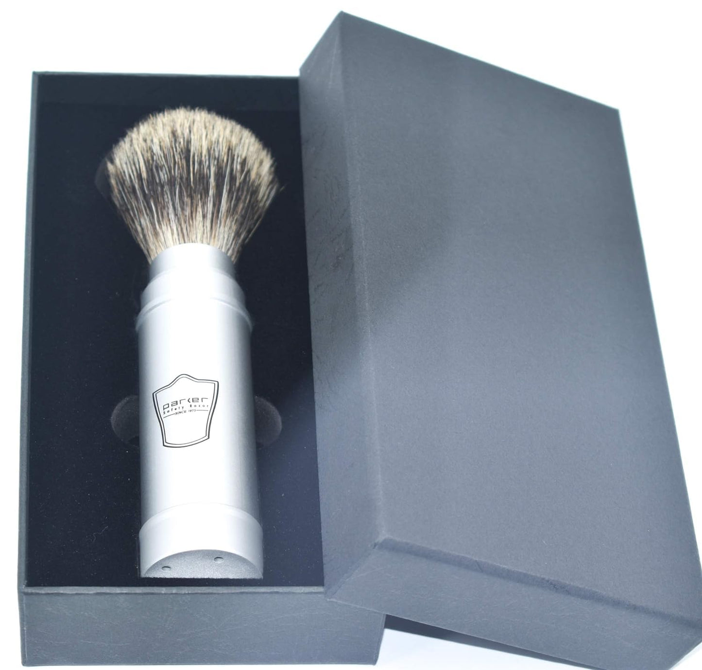 Parker Full Size Travel Shaving Brush with Pure Badger Bristles - Ingenious Design Stores the Brush Head in the Handle Making the Brush Compact for Travel