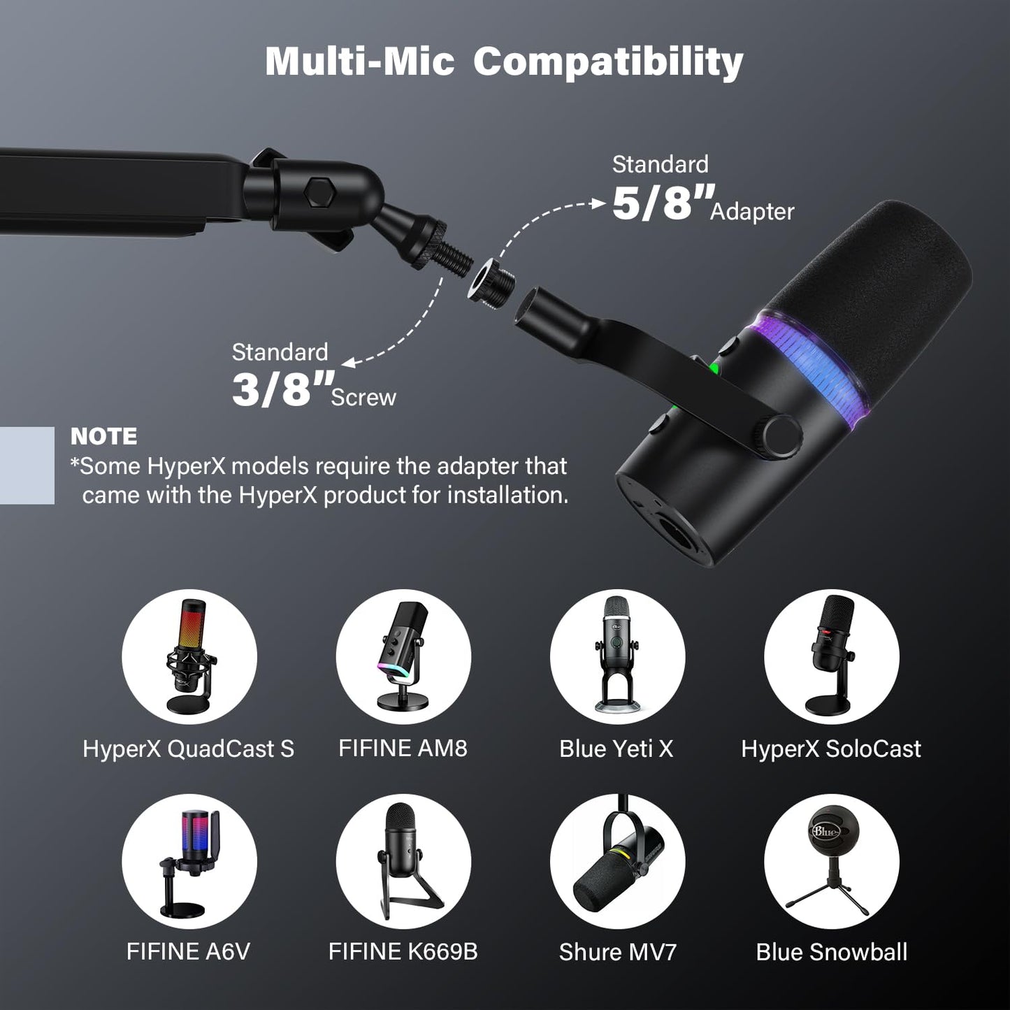 Low Profile Mic Arm, Cable Management Microphone Boom Arm, Full Aluminum Adjustable Mic Stand with Desk Clamp, 360°Rotatable Heavy Duty Microphone Stand for Streaming, Podcasting, Recording