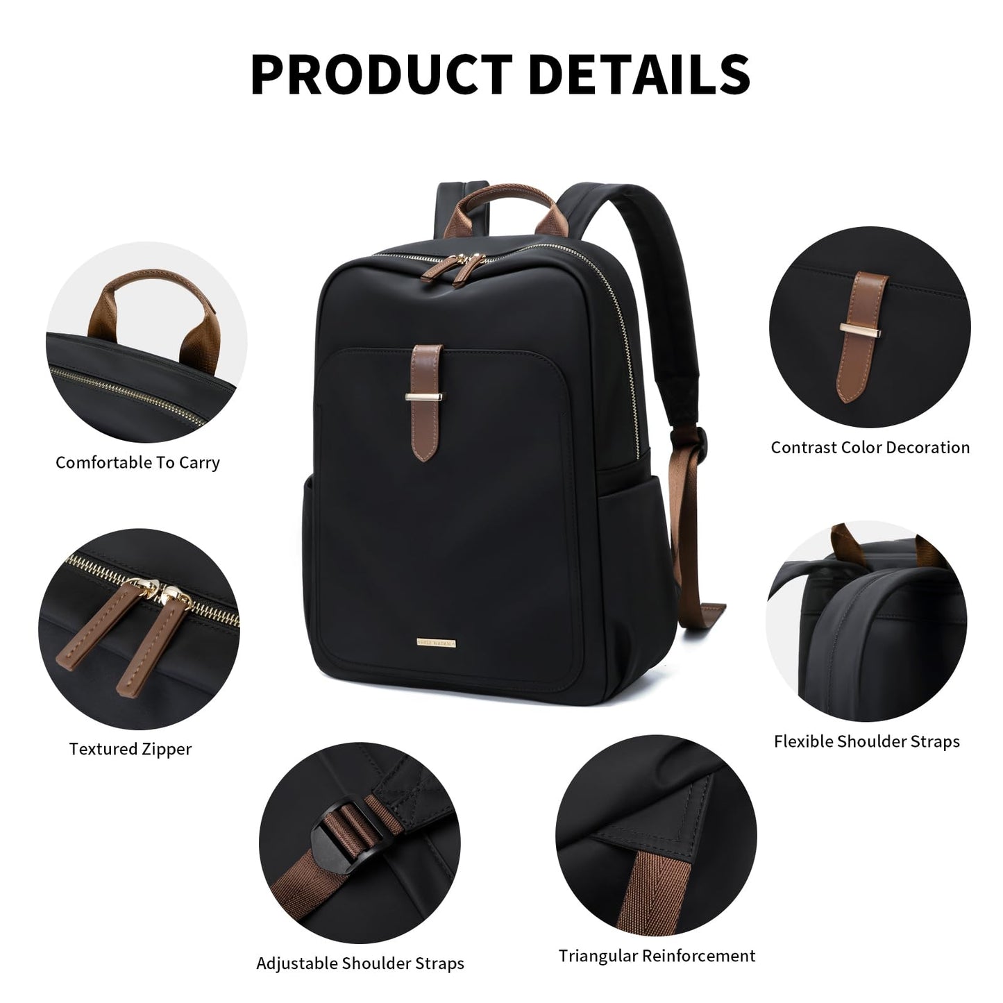 Laptop Backpack Purse for Women Fits 16 Inch Notebook Casual Daypack Work Travel College Bookbag Fashion Computer Bag (Black, 16 Inch)