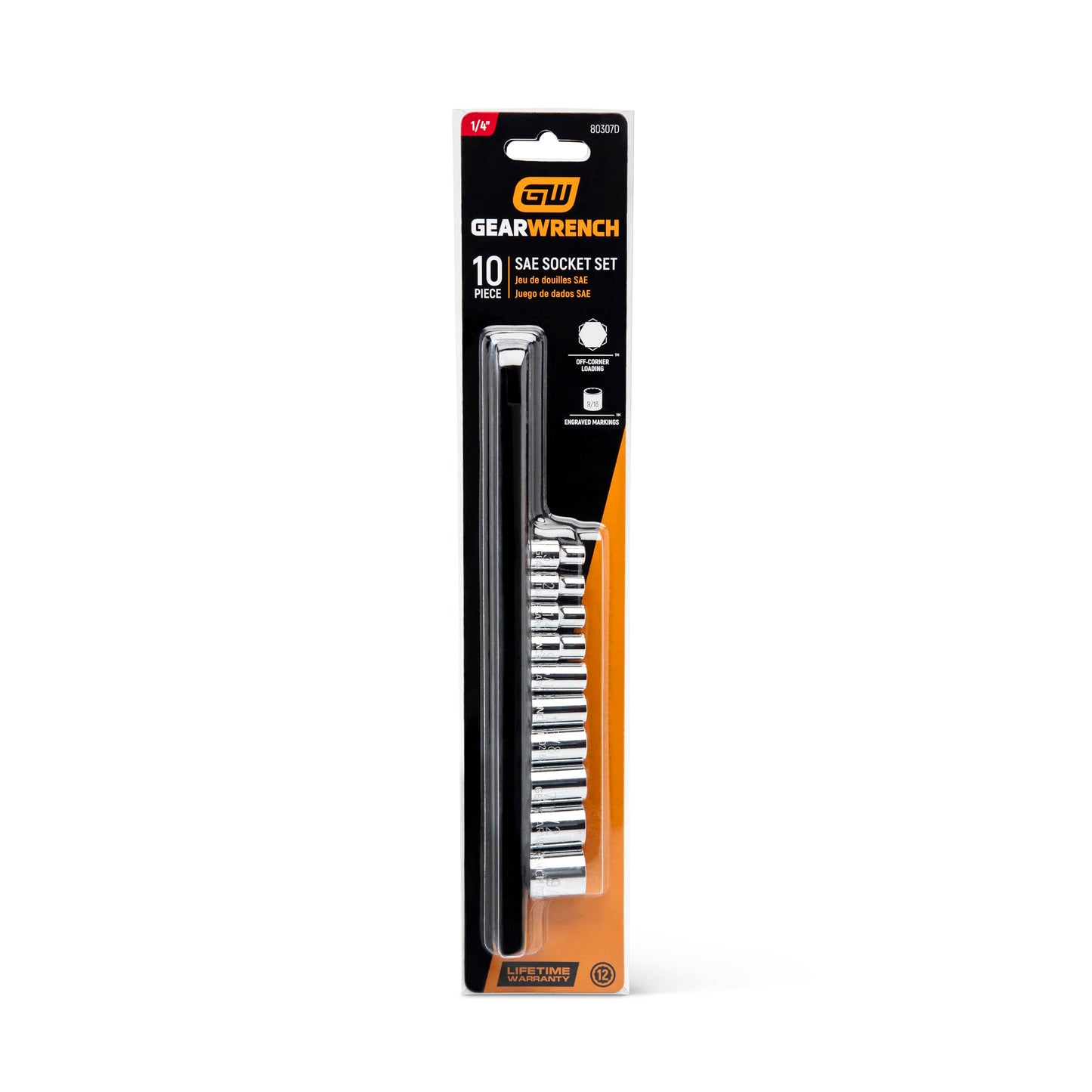 GEARWRENCH 10 Pc. 1/4" Drive 12 Pt. Standard Socket Set, SAE - 80307D