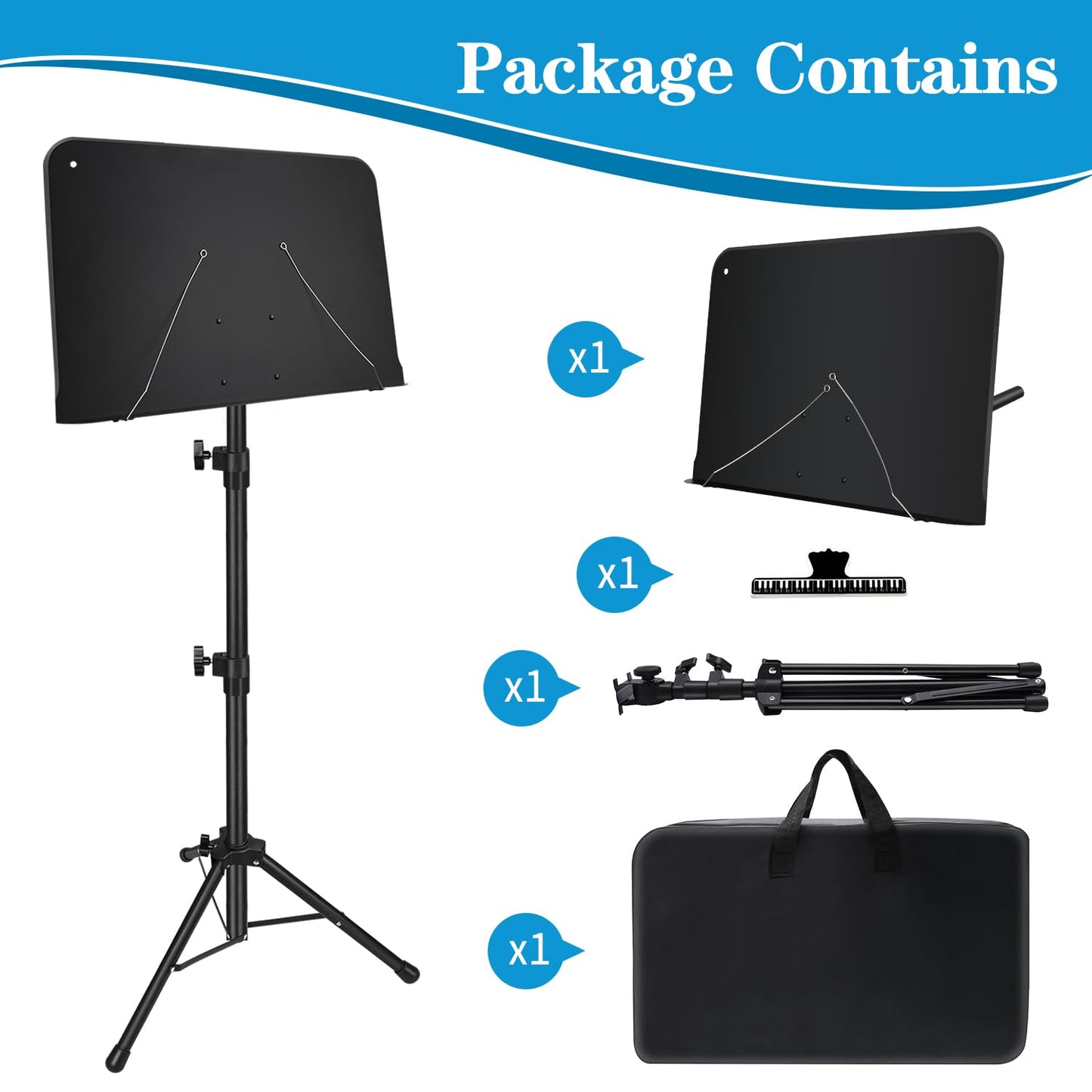 Mdvora 1 Pack Sheet Music Stand, Standard Version Music Sheet Stand Portable Folding with Carry bag for Guitar, Ukulele, Violin Players