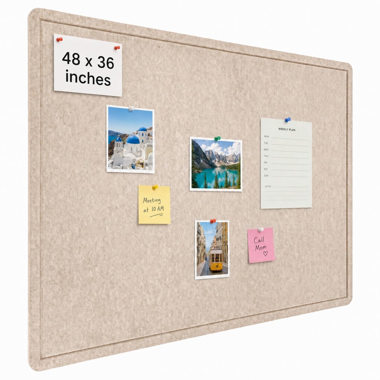 PTPDgPg Large Bulletin Board - 48 x 36 in | Large Felt Cork Boards for Decorating Walls | Foldable Photo Display with Sticky Tape and 30 Push Pins | Notice Board for Office,School and Home | Camel
