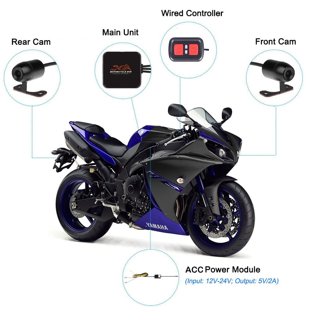 VSYSTO WiFi Motorcycle Dash Cam HD 1080P Front & Rear Camera Video Driving Recorder 2 Channel Lens Backup Camera with Night Vision G-Sensor Loop Recording (Black-D6)
