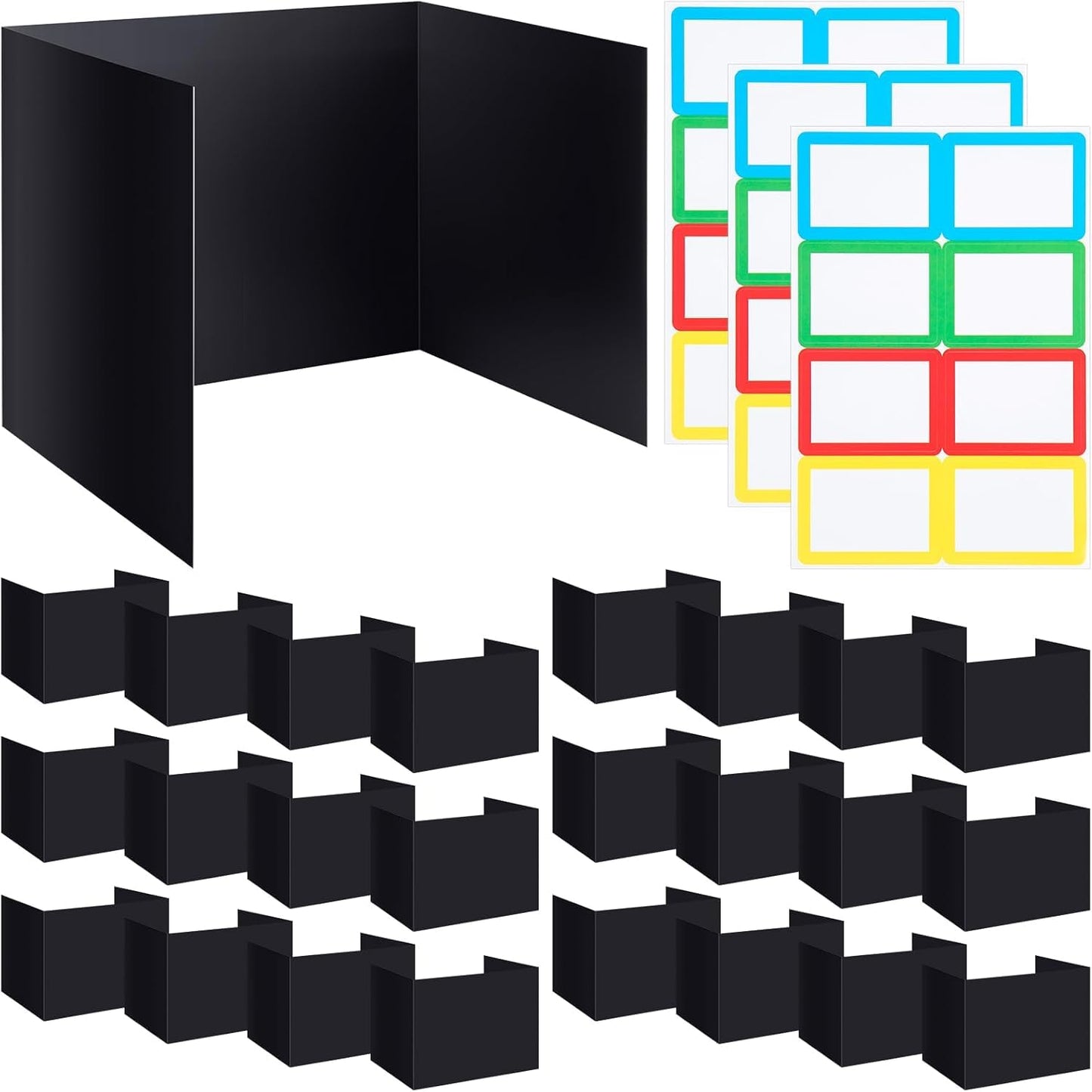 YWLVLI 24 Pack Black Desk Dividers for Students, Privacy Shields Folder for Students, Durable & Waterproof Plastic Study Board, Classroom Teacher Supplies Test Divider, Includes 40pcs Extra Labels