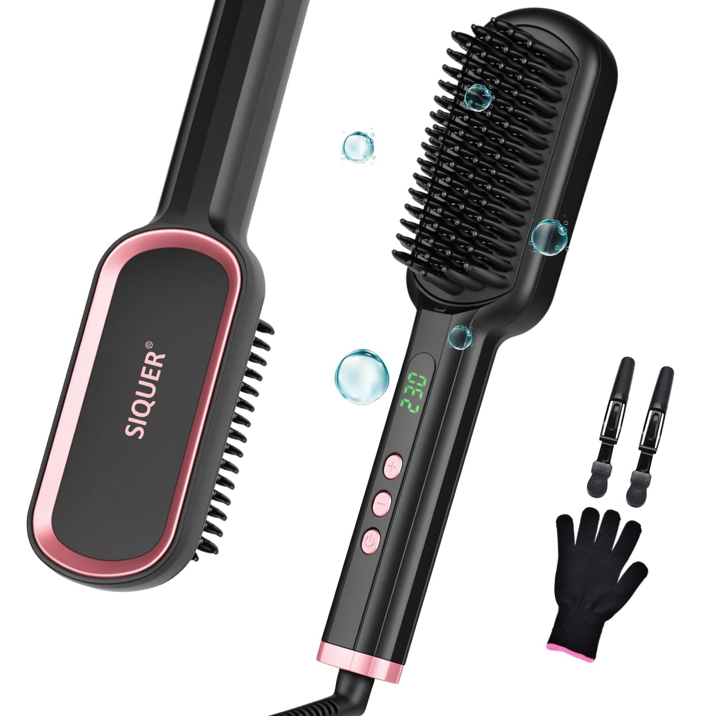 Hair Straightener Brush - SIQUER Ionic Hair Straightening Brush with 13 Temps LCD Display 45s Fast Heating 60mins Auto-Off Anti-Scald Ceramic Hair Straightener Comb for Home Salon, Black