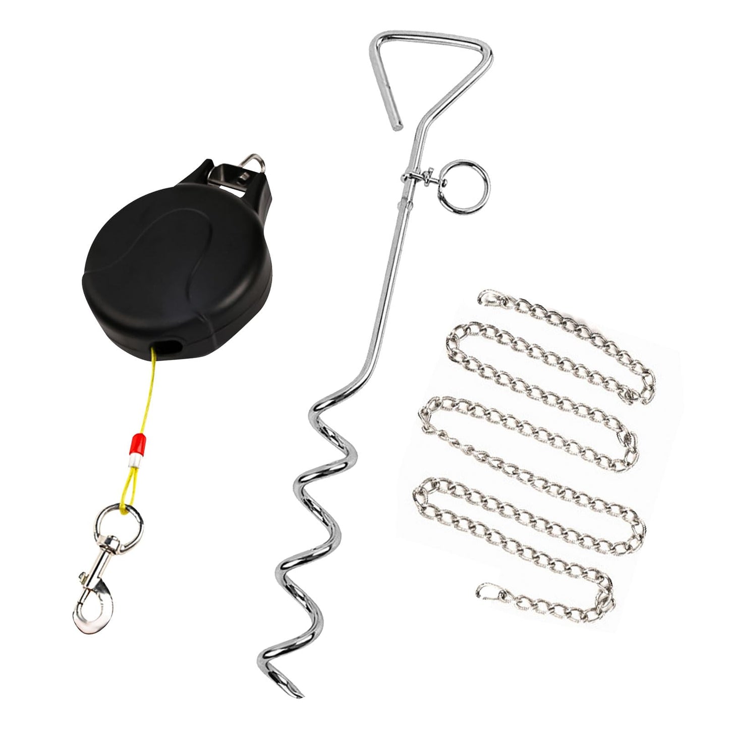 30ft Retractable Dog Tie Out Cable with Ground Pile & Steel Chain, Large Dog Leash Outdoor Dog Anchor Dog Tie Out Cable and Stake for Walking Dogs in Parks, Camping on Leash