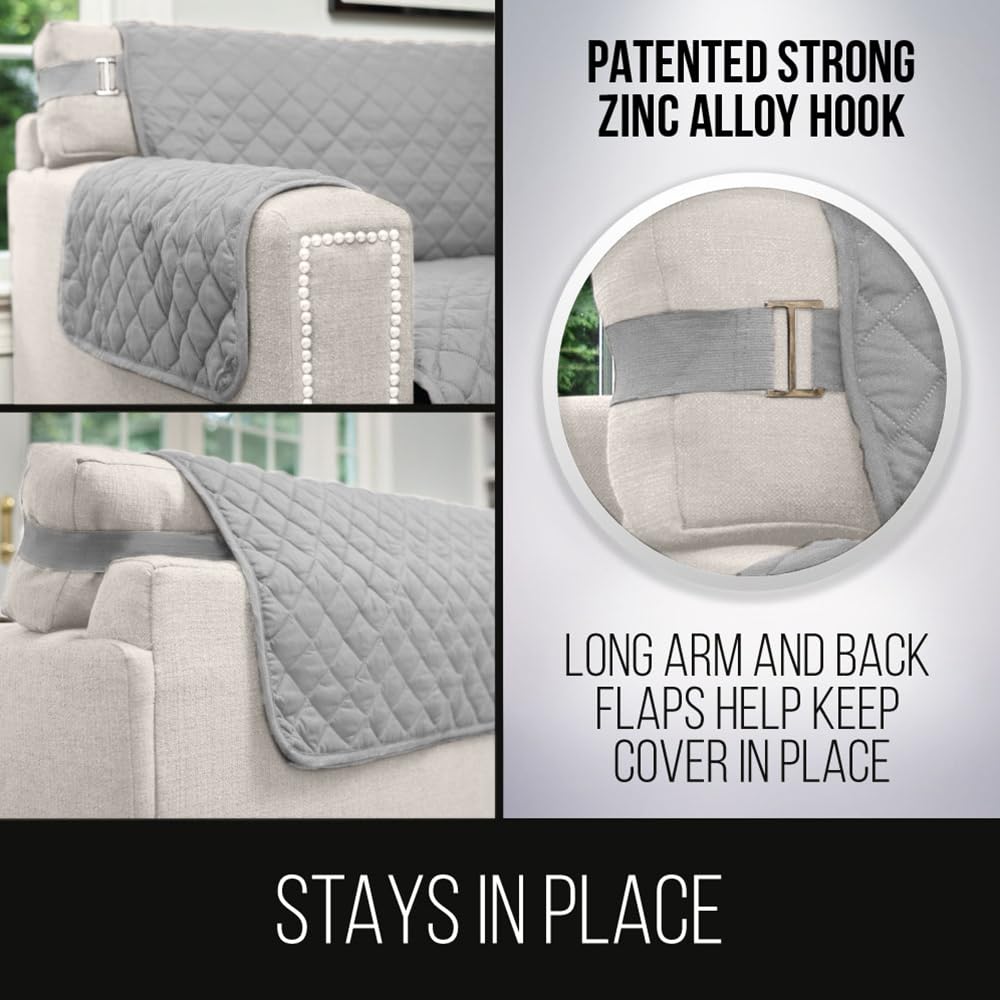 Sofa Shield Couch Cover for Dog and Pets, Couvre Protector for Sofas, Reversible Stain Resistant Housse Canapé, Quilted Microfiber 137 cm 2 Seat, Loveseat Patented Slipcover with Strap, Gray Charcoal