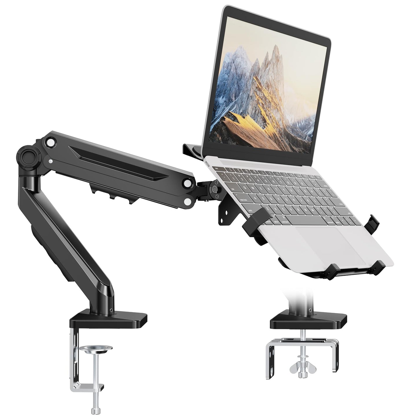 PUTORSEN Laptop Arm Mount for Desk, Fits Max 18'' Notebook and 17-40'' Monitor, Monitor Mount with Adjustable Laptop Tray, Holds up to 26.4lbs, VESA 75/100mm