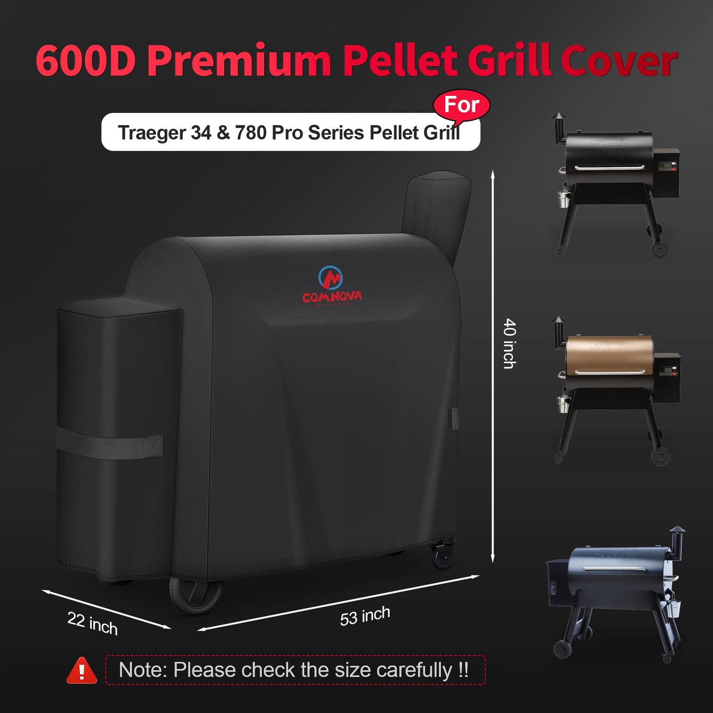 Comnova Grill Cover for Traeger Pro 34 & 780 Series - 600D Wood Pellet Smoker Cover, Waterproof & Heavy Duty BBQ Cover for Pro 34, 780, Texas, Z Grills and More