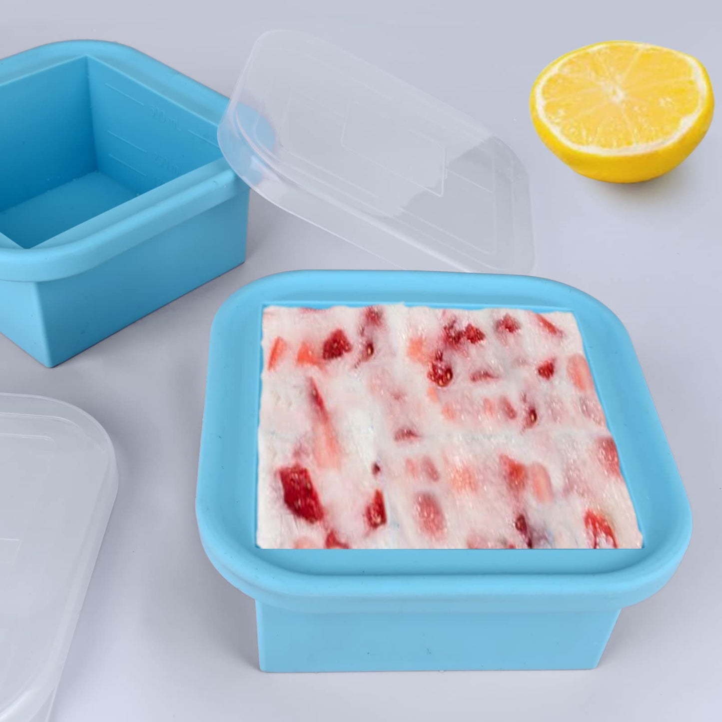 Kinggrand Kitchen 2 Cup Silicone Freezer Trays with Lid 4 Pack Silicone Freezer Molds soup freezer containers Make 4 Perfect Soups, Broths, Stews, Sauces, Curries