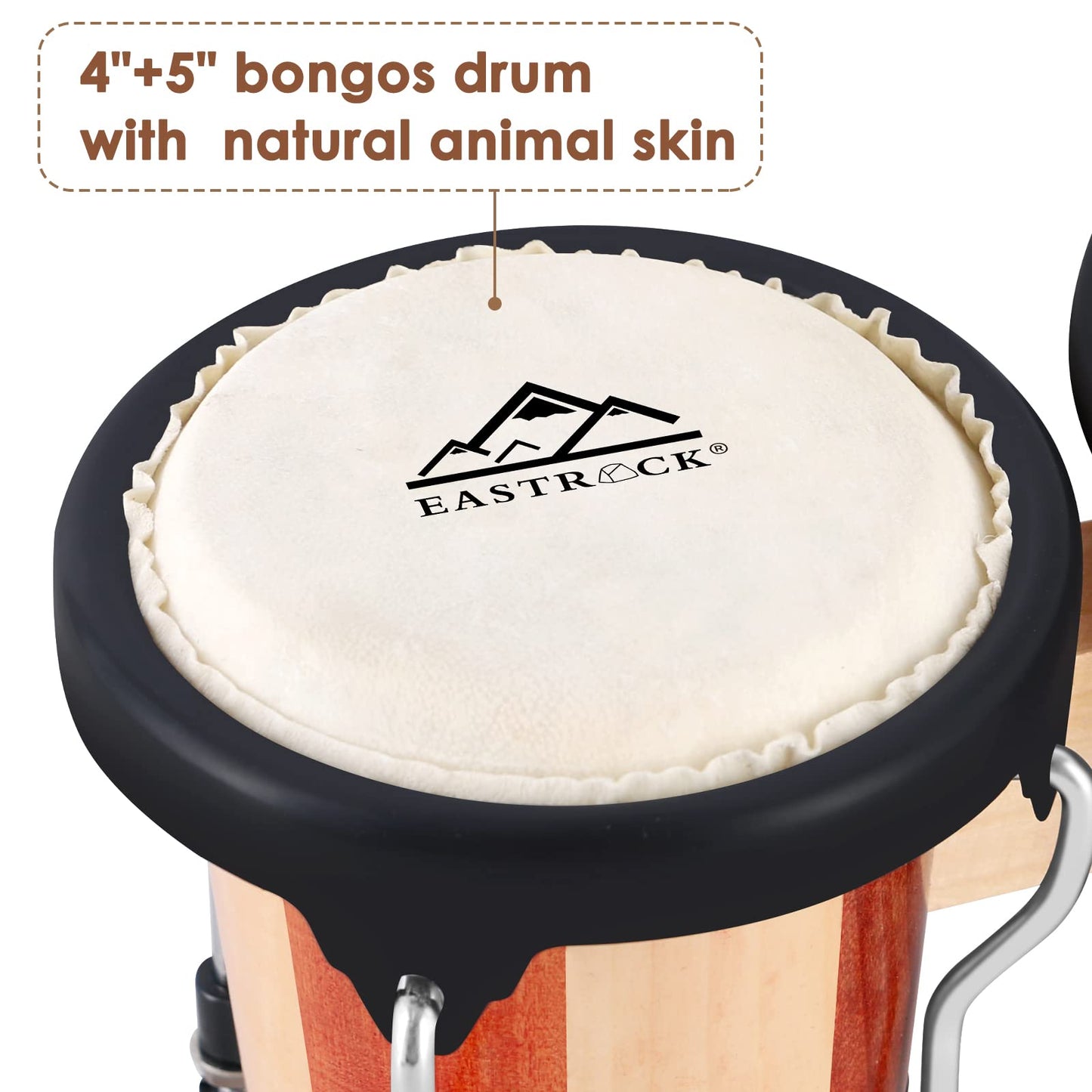 EastRock Bongo Drum 4" and 5" Bongos Drum Set, Musical Instruments for Adults Kids Beginners Professionals, Tunable Wood and Metal Drum Percussion Instruments with Tuning Wrench