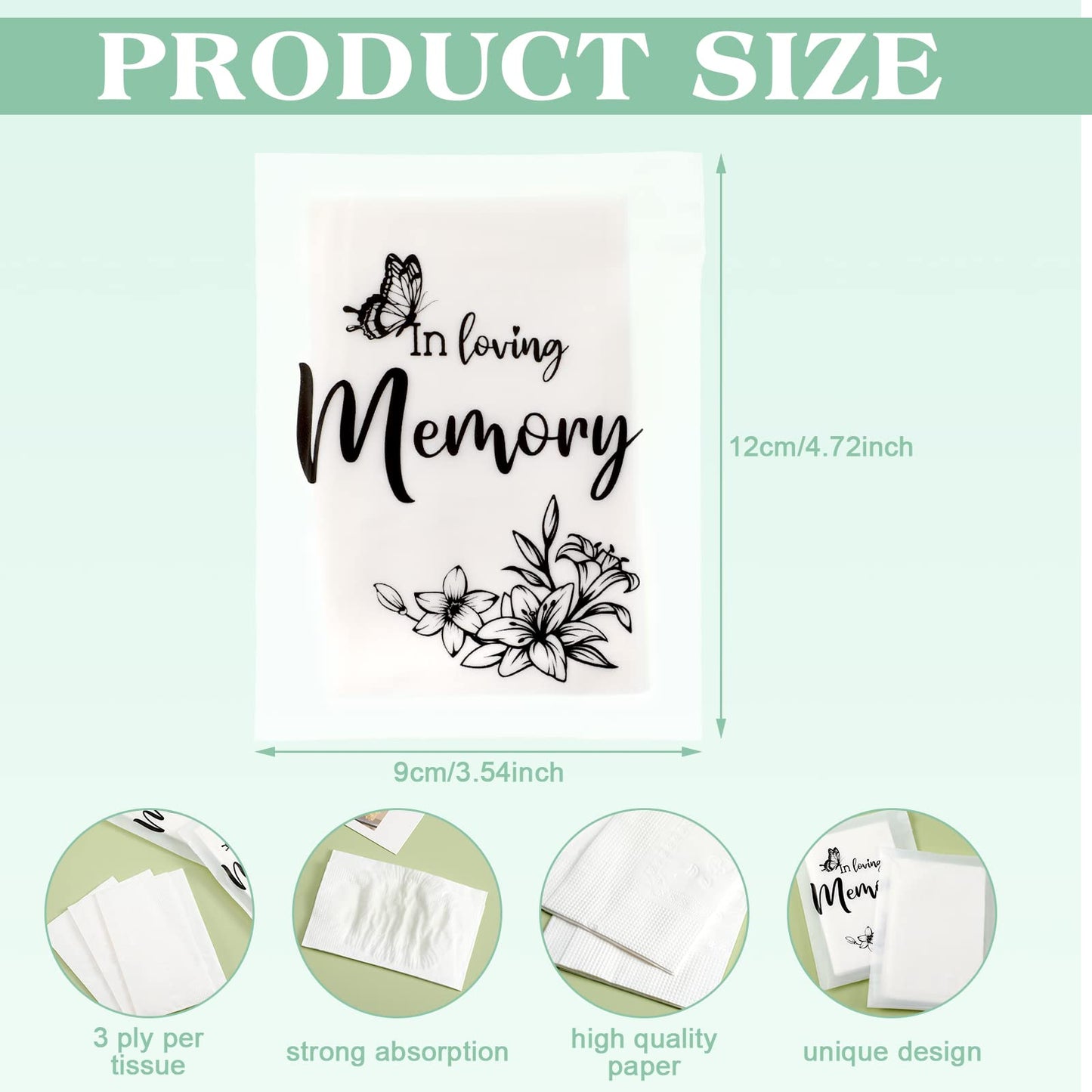 Eaasty 60 Pack Funeral Facial Tissues in Loving Memory Pocket Tissues Bulk Travel Funeral Favors Small Individual Napkins Packs for Memorial, Celebration of Life, 3. 54 x 4. 72 Inches