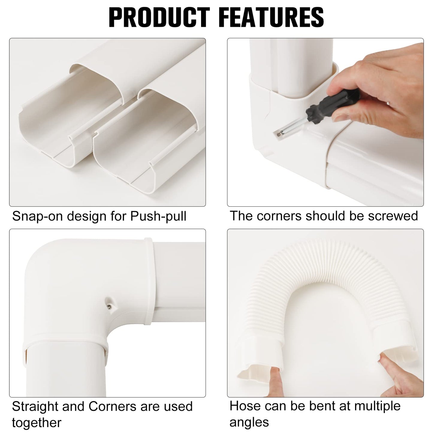 BEWAVE Air Conditioner Line Cover Kit, Decorative PVC Line Cover Kit for Mini Split Air Conditioners and Heat Pumps 3" Wx16.1' L