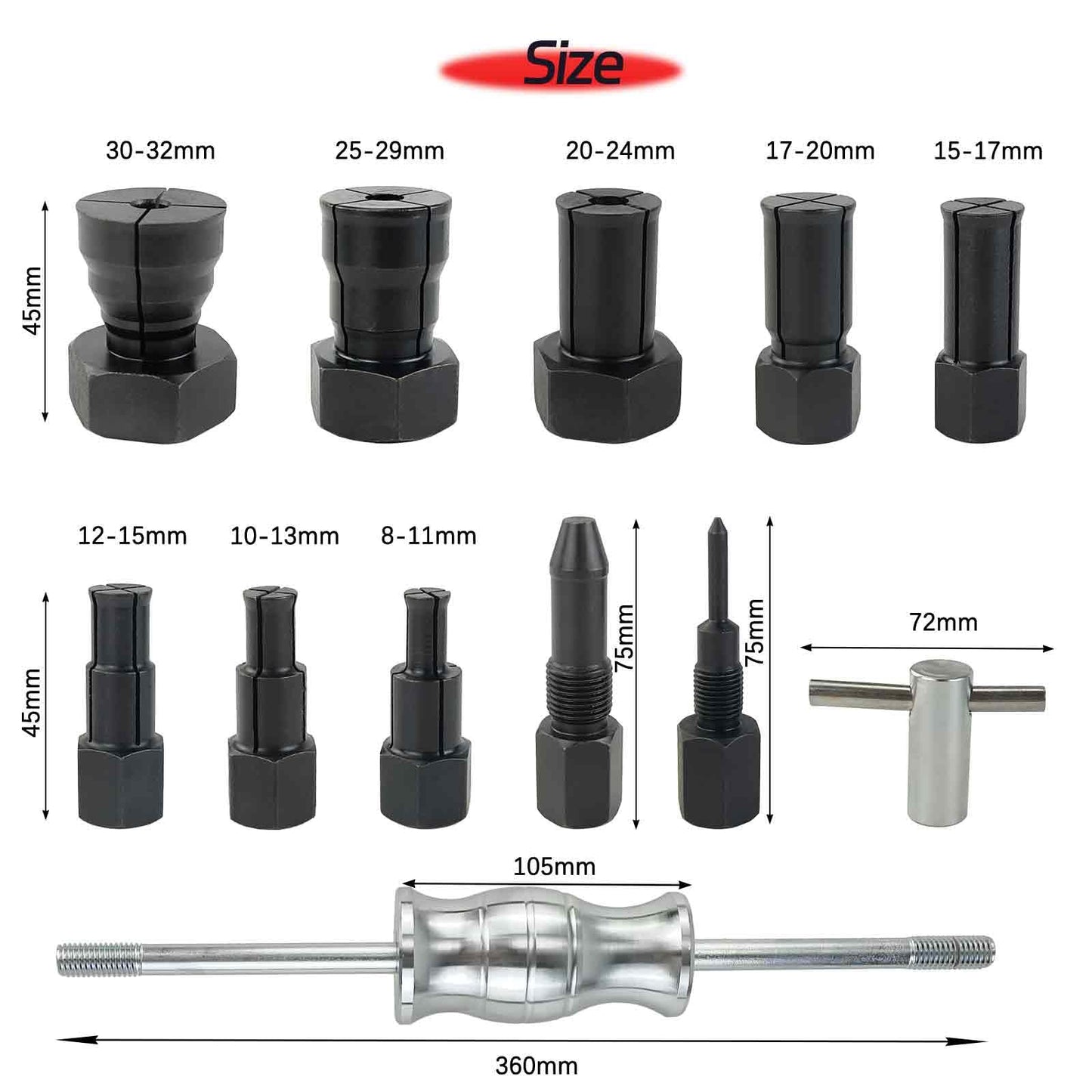 YuYBrightmi 12pcs Blind Hole Collet Bearing Puller Set,8-32mm Inner Bearing Extractor with Slide Hammer Internal Bearing Extractor Puller Kit for Motorcycles, ATVs, and Scooters etc
