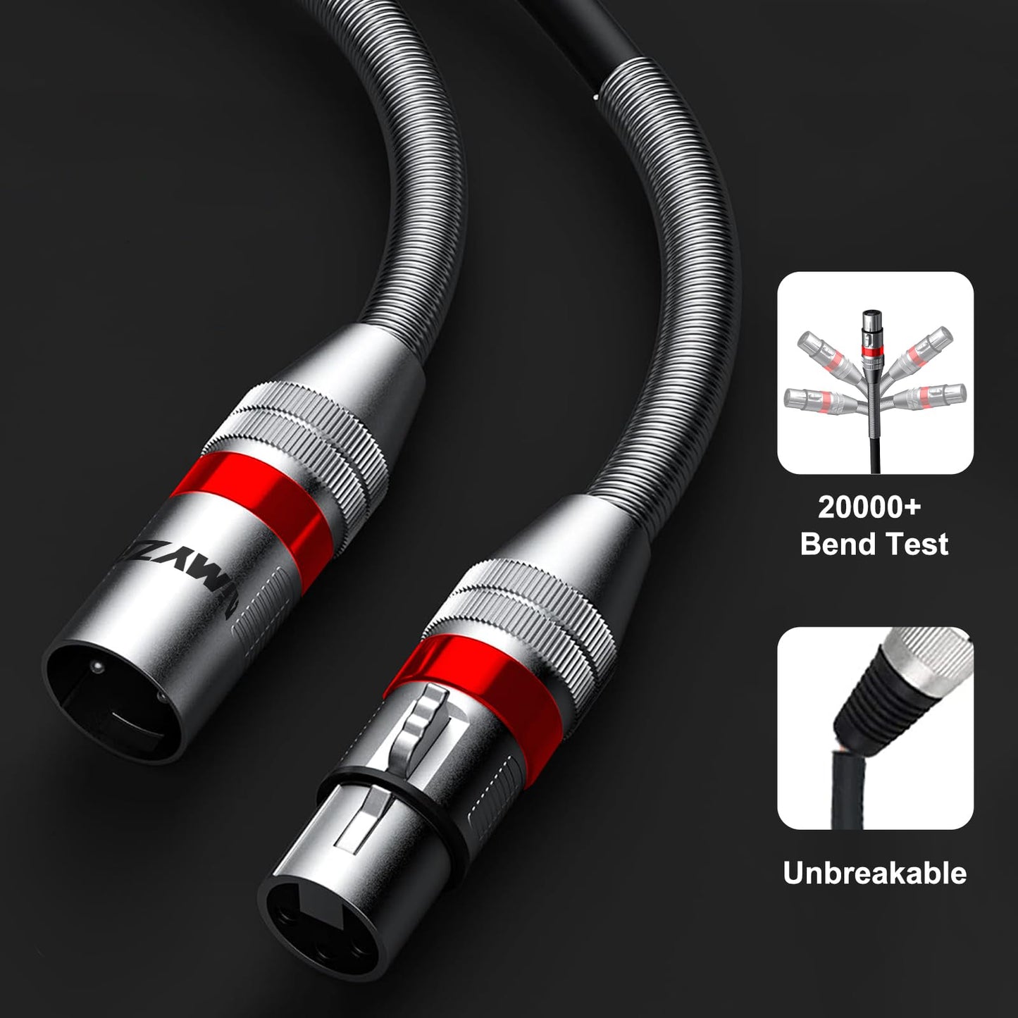 Aimyzii XLR Cable Microphone Cable 50 Feet 2 Pack Premium Balanced Mic Cable Pure Copper Conductors Heavy Duty Male to Female 3 Pin XLR Microphone Cable Zinc Alloy Connectors with Metal Spring