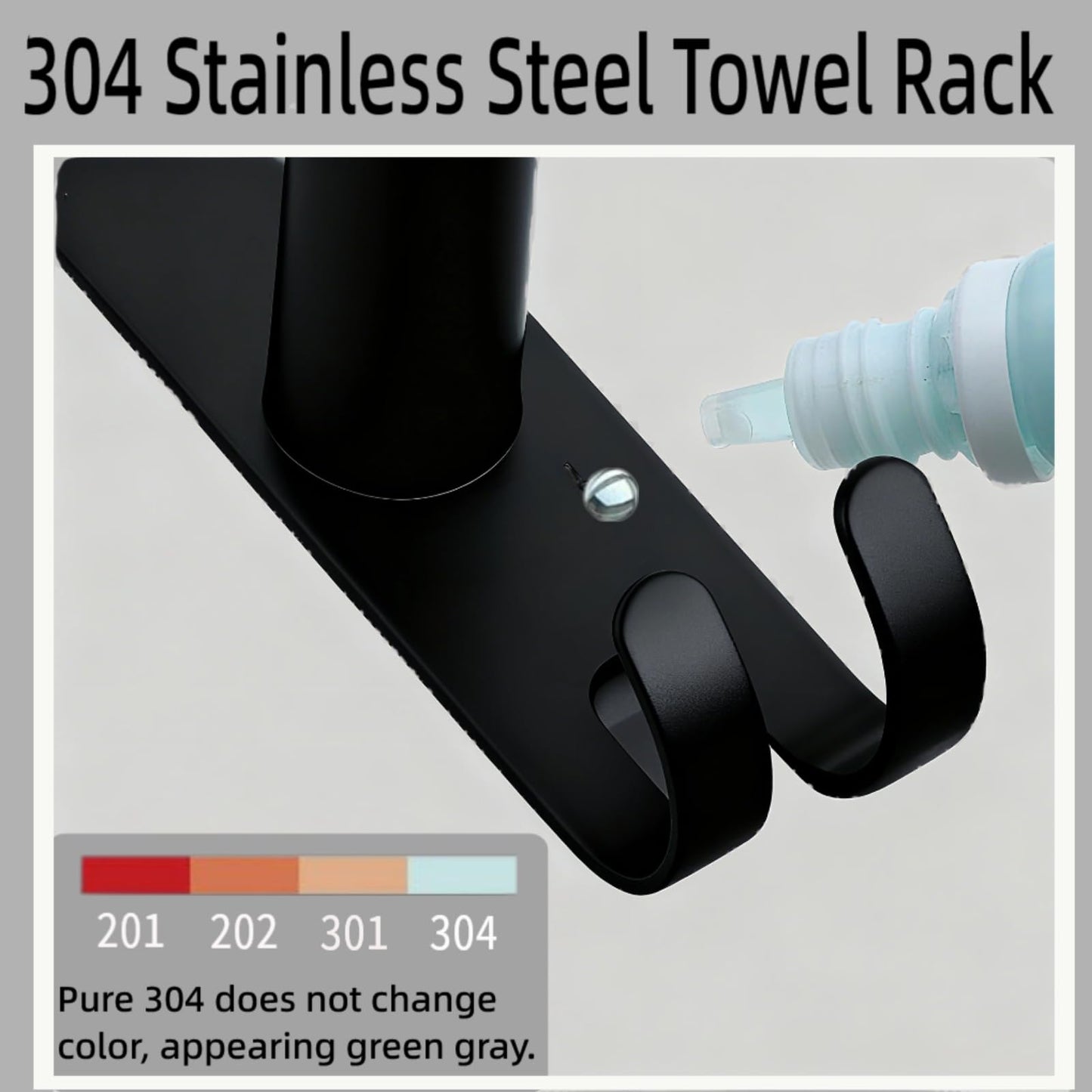 SUS304 Three Bar Adjustable Towel Rack, Expandable Range:16.5 Inches to 29.9 Inches, Bathroom Towel Holder with Double Hooks,Two Installation Methods:Drillinstallation and No-drill Installation(Black)