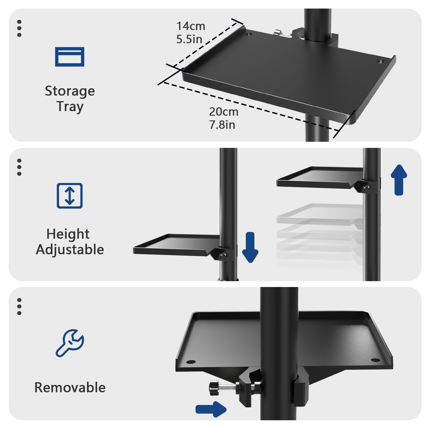ZHOOGE Salon Tray Cart on Wheels with Stand Rack Tray, Height Adjustable Salon Service Tray with 360 Degree Mute Universal Wheel for Tattoo Work, SPA and Dental Tray
