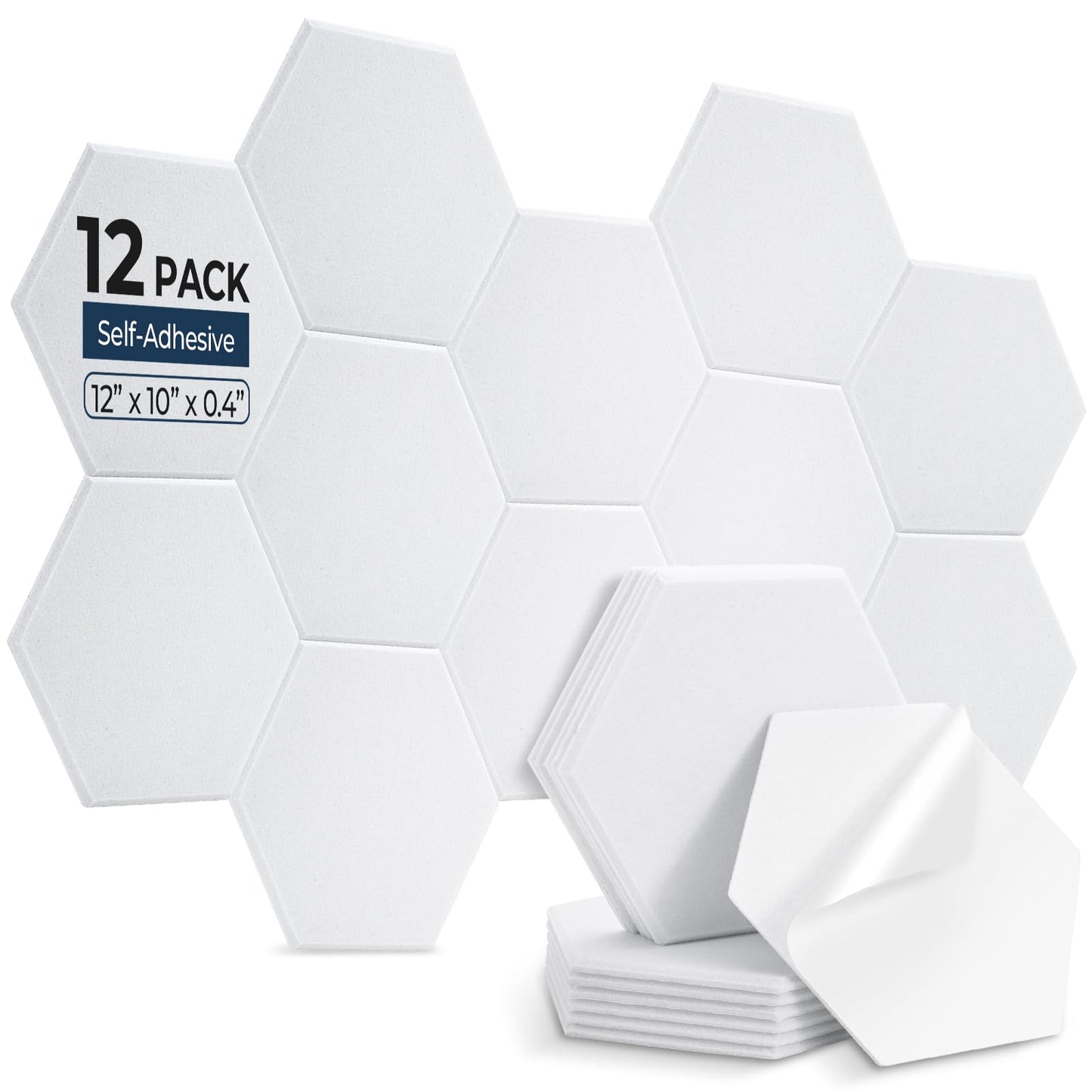 AUSLET 12Pack Sound Proof Panels Hexagon Self-Adhesive Sound Absorbing Panels 12" x 10" x 0.4", High-Density Acoustic Panels for Home Studio, Office, Gaming Room, White