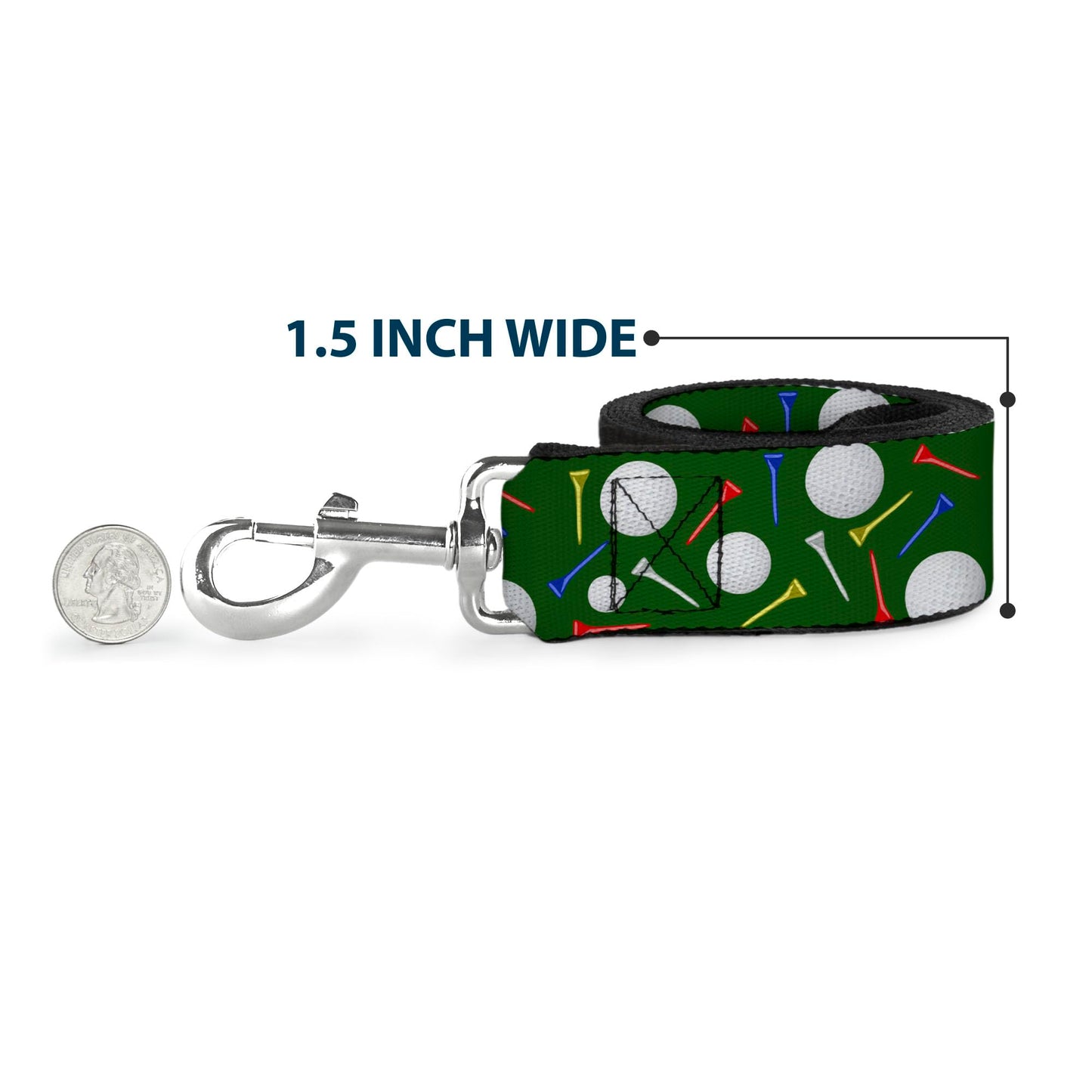 Dog Leash Golf Balls Tees Scattered Green Multi Color 6 Feet Long 1.0 Inch Wide