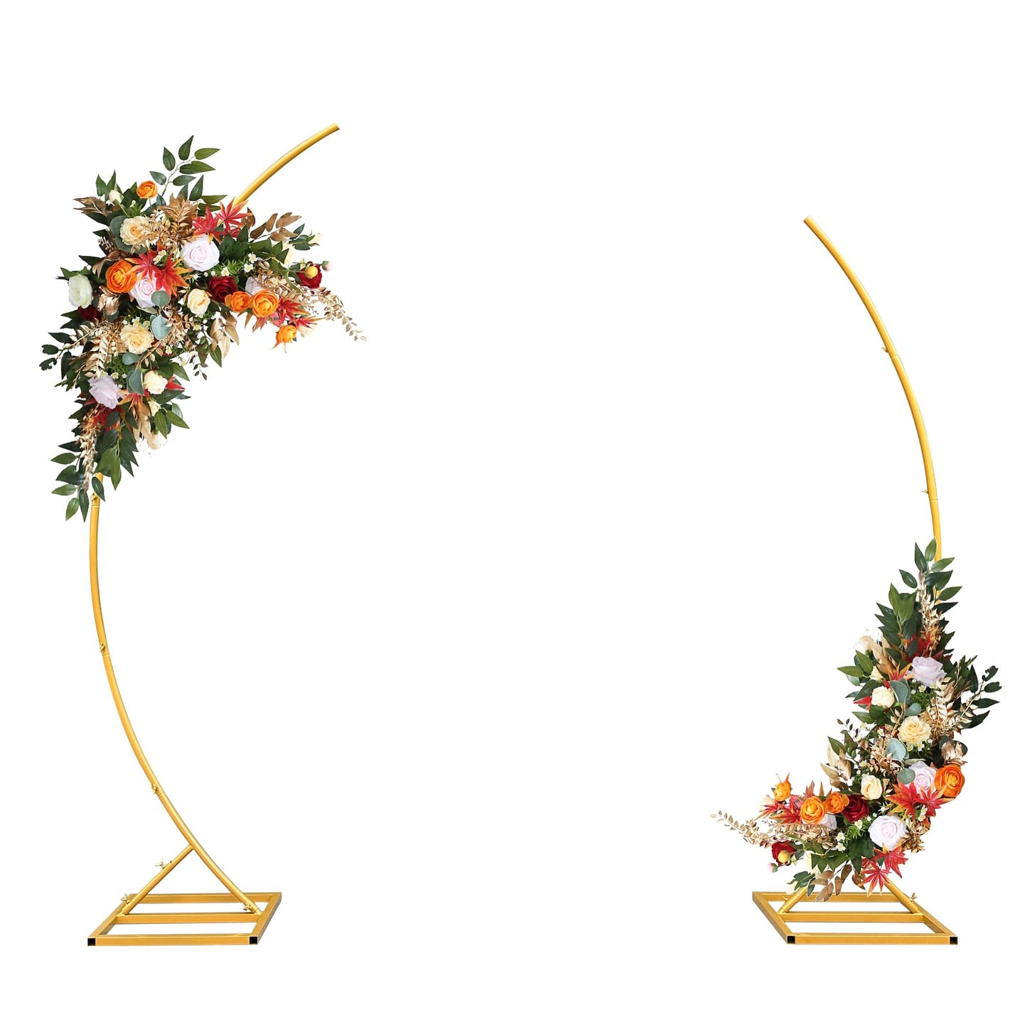 ZpigToor Metal Open Arch Backdrop Stand,Set of 2 Curved Arch Backdrop Half Moon Wedding Arches for Ceremony,Birthday,Baby Shower,Floral Stand,Ramadan Decoration (Gold,6.7FT & 5.8FT)