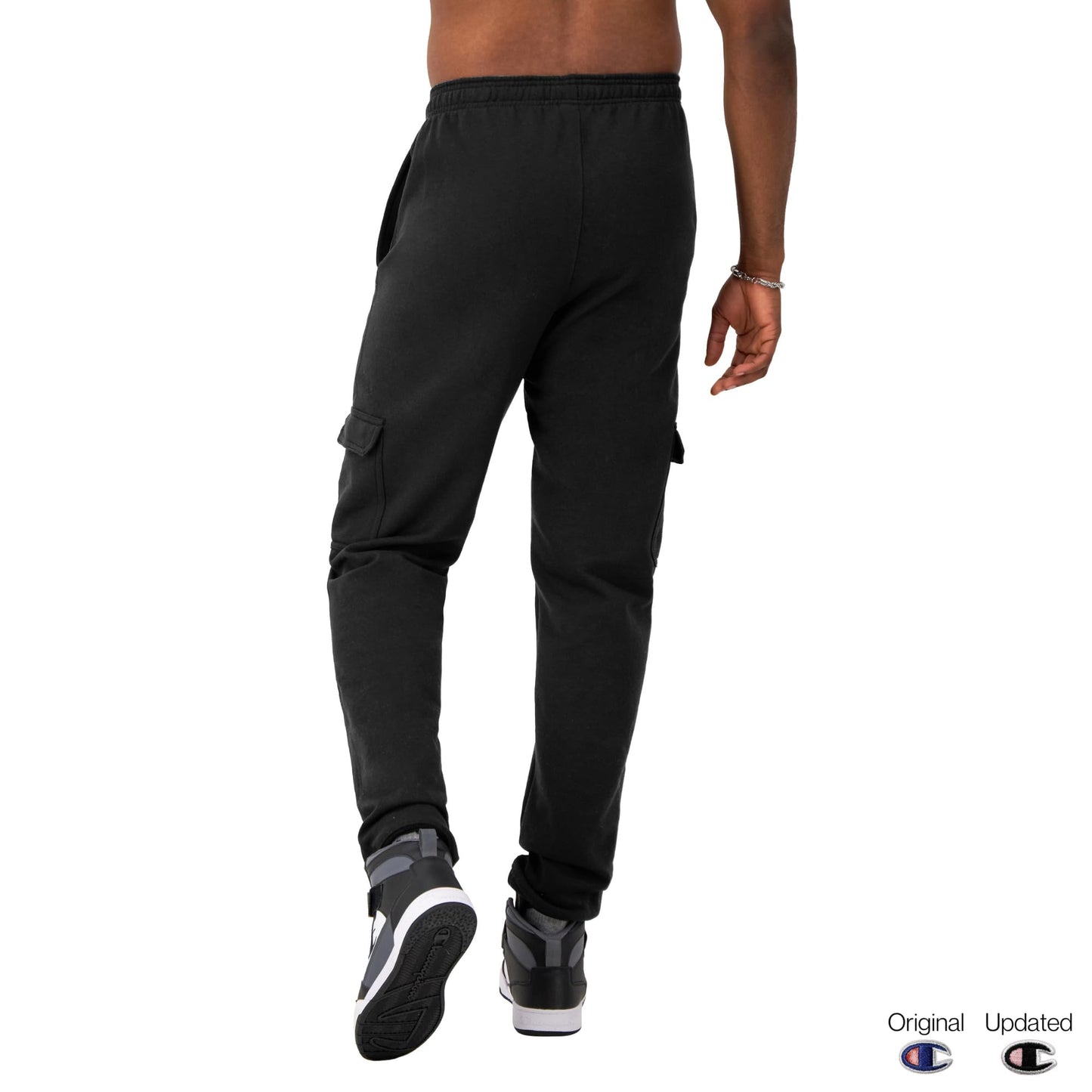 Champion Cargo, Powerblend, Fleece Midweight Men's Joggers (Reg. Or Big & Tall), Black C Patch Logo, Medium