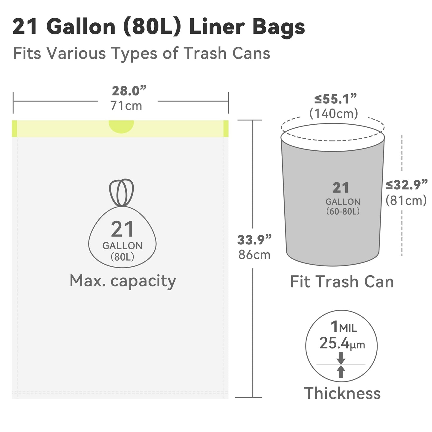 Ninestars Extra Strong White Trash Bags with Drawstring, Multiple Sizes 90 Count, Kitchen Drawstring trash bags 90 Trash Bags (21 gallon 90 ct)