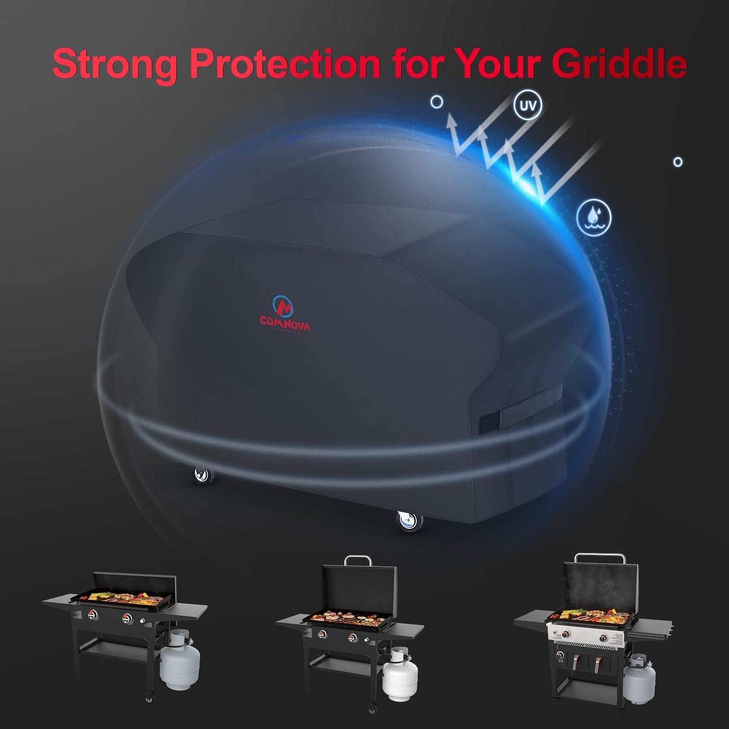Comnova Griddle Cover for Blackstone 28 Inch Griddle with Hood - 600D Flat Top Grill Cover for Blackstone Pro Series Grill Heavy Duty Waterproof, 28 in BBQ Cover for Black Stone 1883, 1924 and More