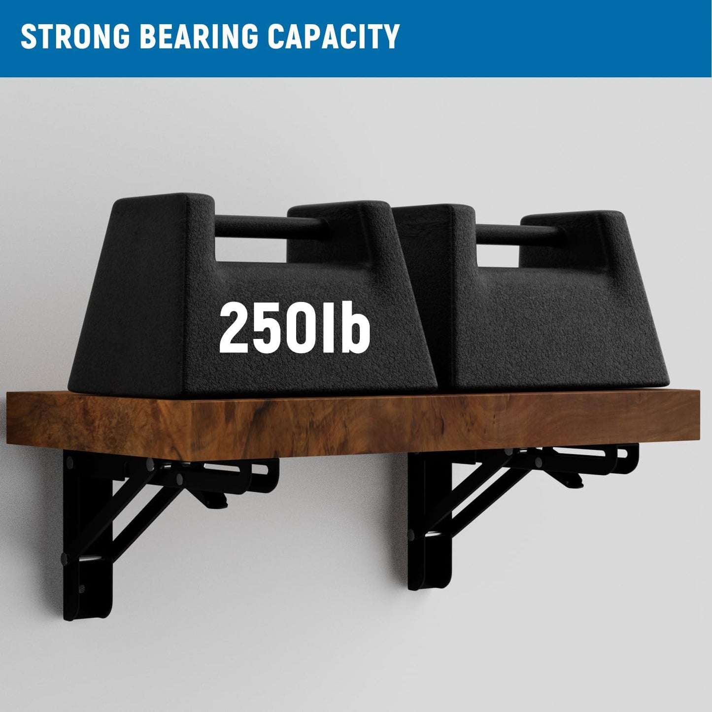 LEOPO 20 inch Folding Shelf Brackets, Heavy Duty Wall Mounted Shelf Bracket, 2 Pack, Black