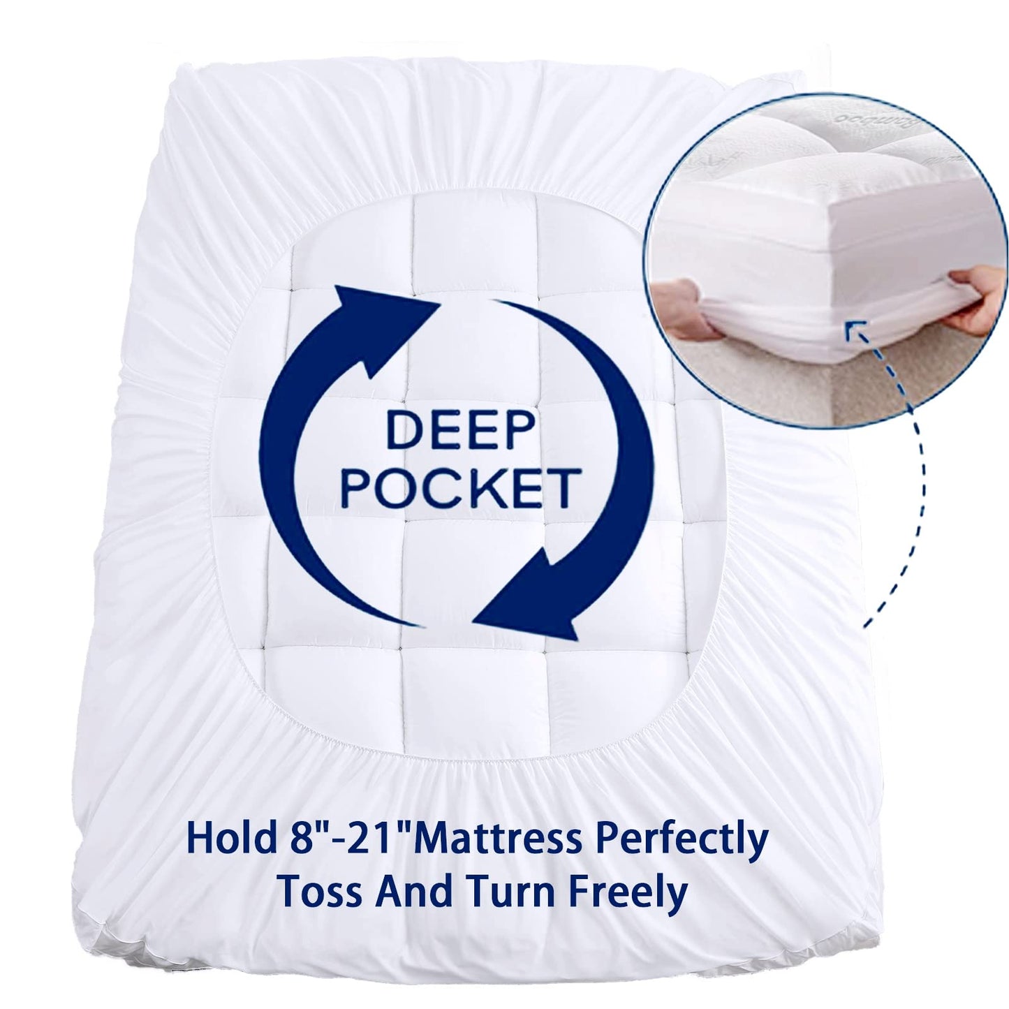 SakuraHome Bamboo Mattress Topper Queen Size, Cooling Extra Thick Breathable Mattress pad, Soft Quilted Fitted Mattress Cover with 5D Snow Down Alternative Fill (8-21”Deep Pocket) 60"x80"