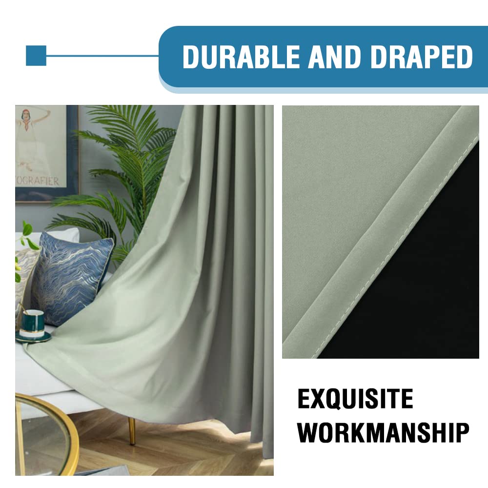 H.VERSAILTEX 100% Blackout Curtains for Bedroom Thermal Insulated Blackout Curtains 84 inch Length Heat and Full Light Blocking Curtains for Living Room with Black Liner 2 Panels Set, Light Sage