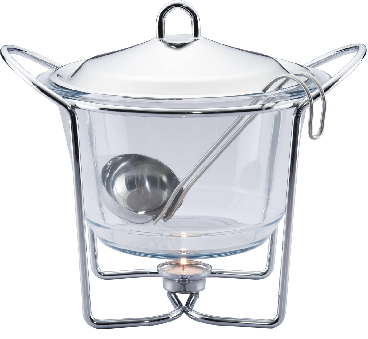 Galashield Stainless Steel with Glass Dish Buffet Server Food Warmer Chafing with Ladle for Soup (4-Quart Capacity)