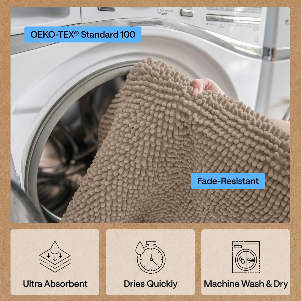 GORILLA GRIP Ultra Absorbent Grippy Doormat for Muddy Dog Paws, 70x24 Machine Washable Soak Stopper Rugs Cleaner Floors, Bed Mat for Dirty Dogs, Indoor Entrance Door Rug Pet Bed Mats Beige