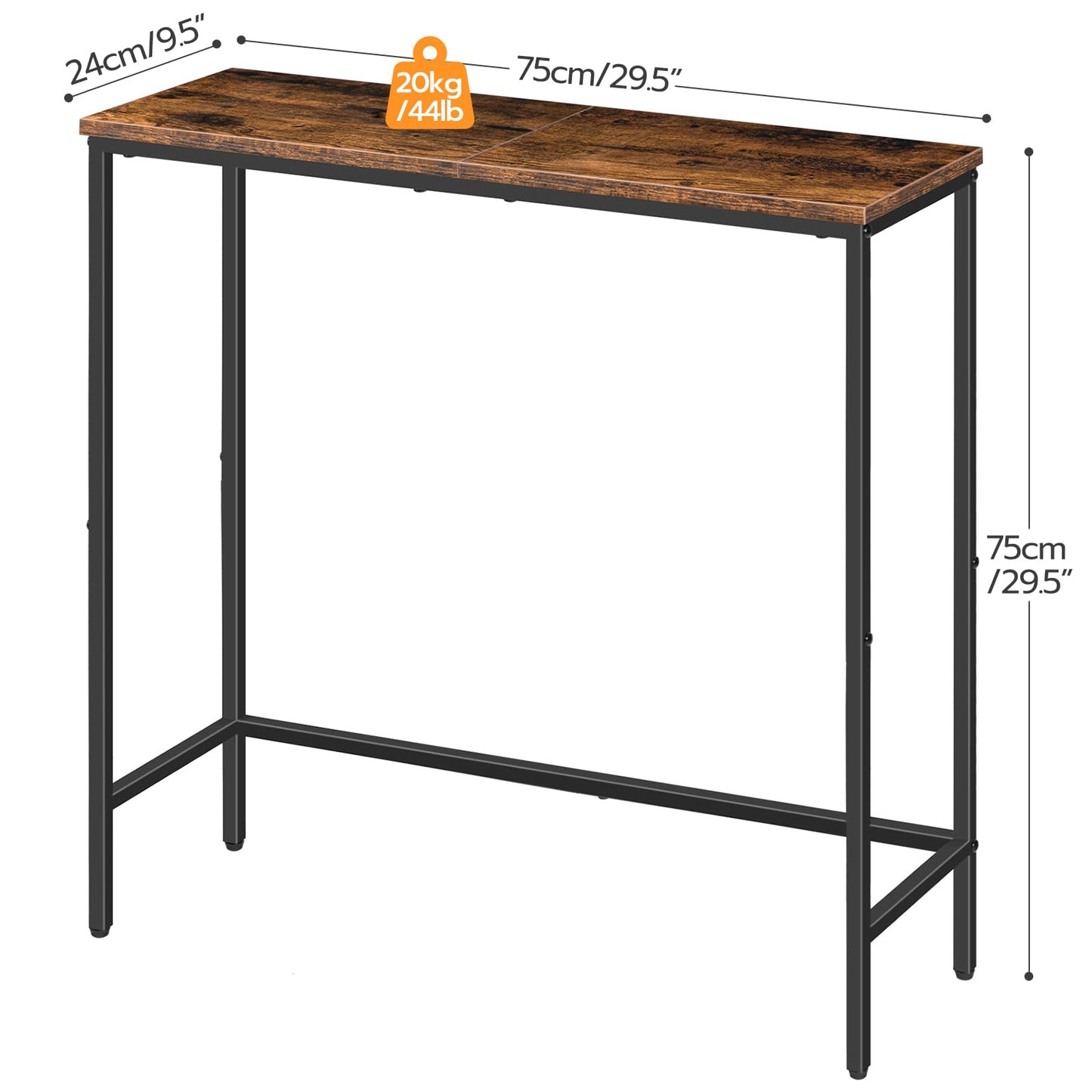 HOOBRO Narrow Console Table, 75 cm Entryway Table, Small Sofa Side Table, Display Table, for Hallway, Bedroom, Living Room, Foyer, Rustic Brown and Black BF75XG01