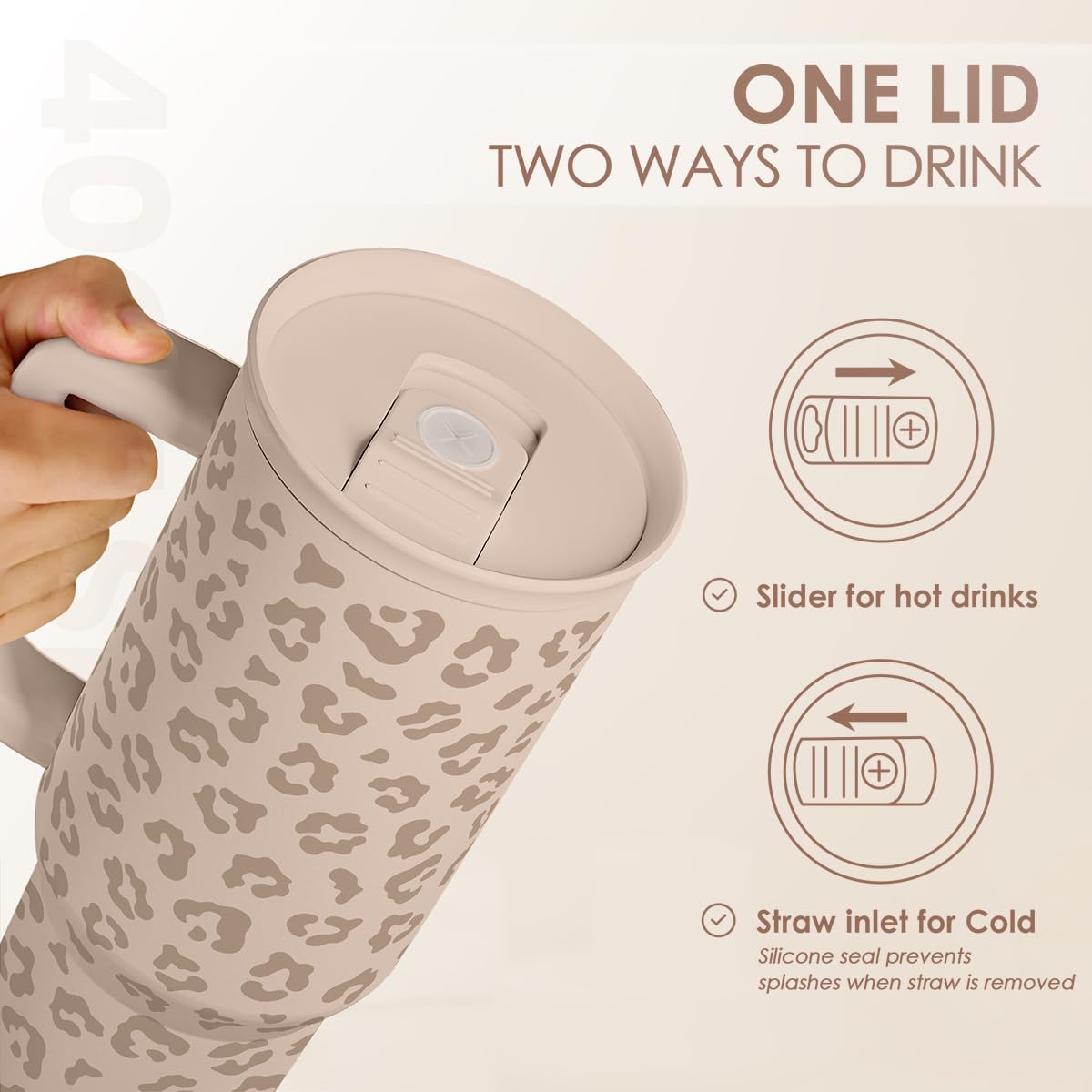 SANDJEST Leopard Tumbler with Handle, Insulated Cup Stainless Steel Travel Mug Cup, Gifts for Women Girl on Birthday Christmas, Tan Leopard, 40oz