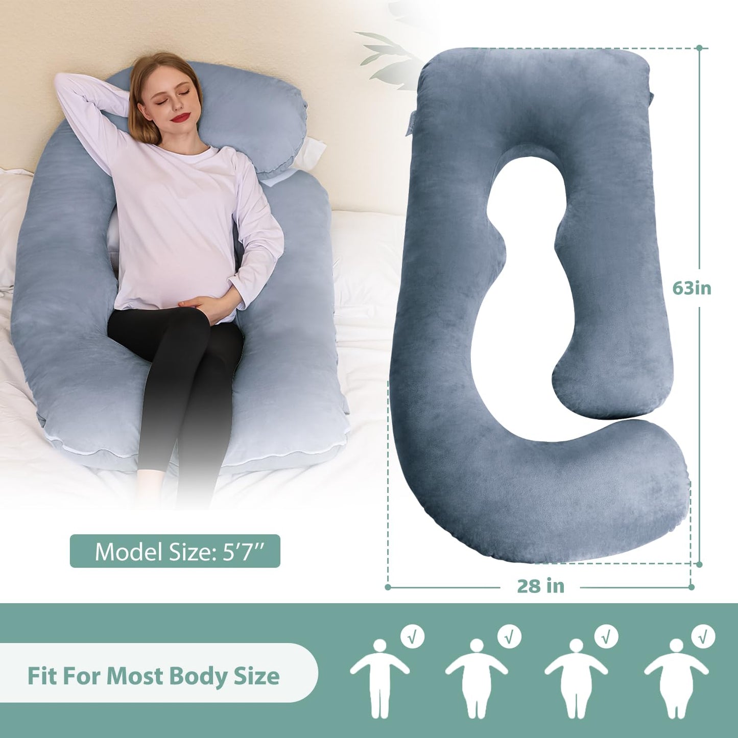 Chilling Home Pregnancy Pillows for Sleeping, U Shaped Body Pillow Pregnant Pillows for Sleeping Full Body Pillow, Pregnancy Must Haves Maternity Pillows 59 in Pregnancy Body Pillow with Velvet Cover