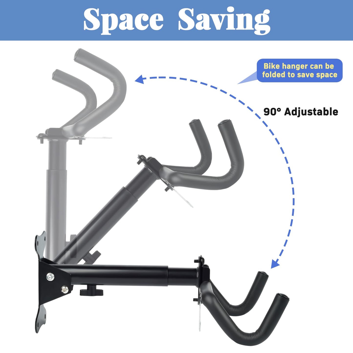 Bike Wall Mount, 2 Pcs Horizontal Bike Rack, Adjustable Heavy Duty Bike Hook for Garage Indoor Bike Storage