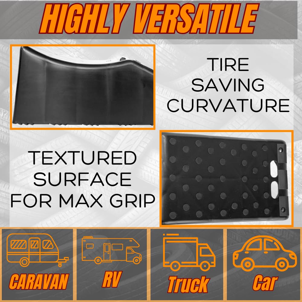 CARAVANTURE Wheel Ramp - Heavy Duty Tire Changing aid on Tandem Dual Axle Trailer - Concave RV Chock Riser with 5.5 Inch Lift, 10 Ton Lifting Capacity, Non-Slip, Change Flat with Ease - 1 Piece
