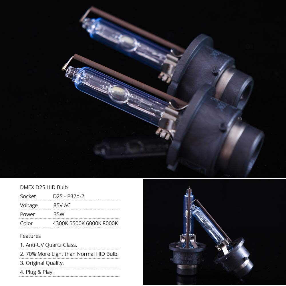 DMEX D2S HID Headlight Bulbs Xenon 6000K Cool White 35W 66240 85122UB 66040 Replacement Lamp - Pack of 2(Not fit Halogen Headlight Assembly)