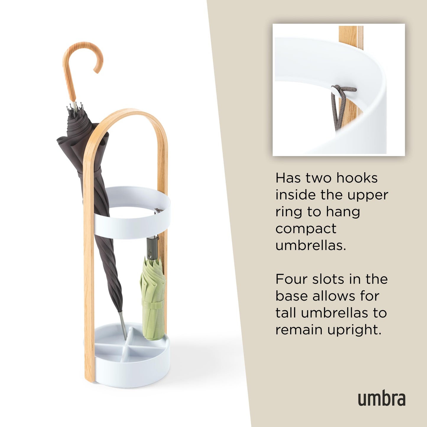 Umbra Bellwood Umbrella Stand, Space-Saving Umbrella Stand, Great for The Front Door/Entryway, White Natural
