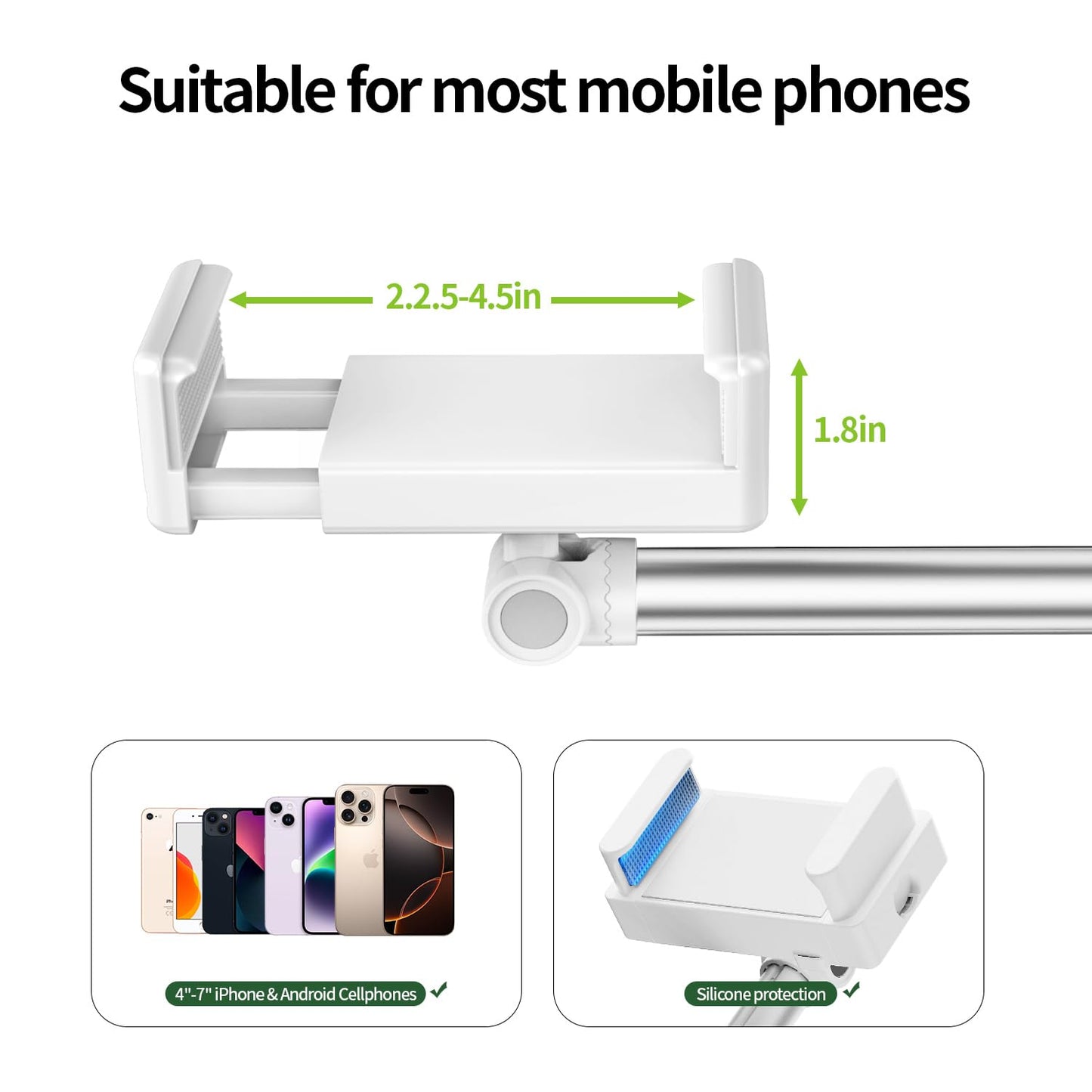 Overhead Phone Mount Floor Phone Holder Stand, Tripod for Recording Cooking Videos, Bedside Adjustable Arm Reading Stand, 360° Rotation Bed Phone Holder, Compatible with iPhone Samsung and More