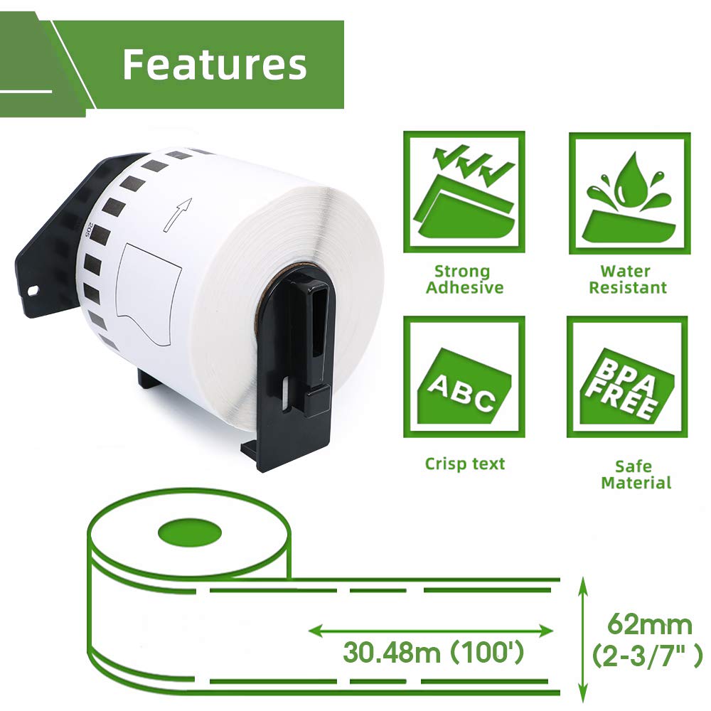 COLORWING Compatible DK-2205 Address Labels 2.4 inch x 100ft (62mm x 30.48m) Continuous Paper Labels for Brother QL-820NWB QL-800 QL-810W QL-700 QL-710W Label Printers, 8 Rolls+1 Refillable Frame