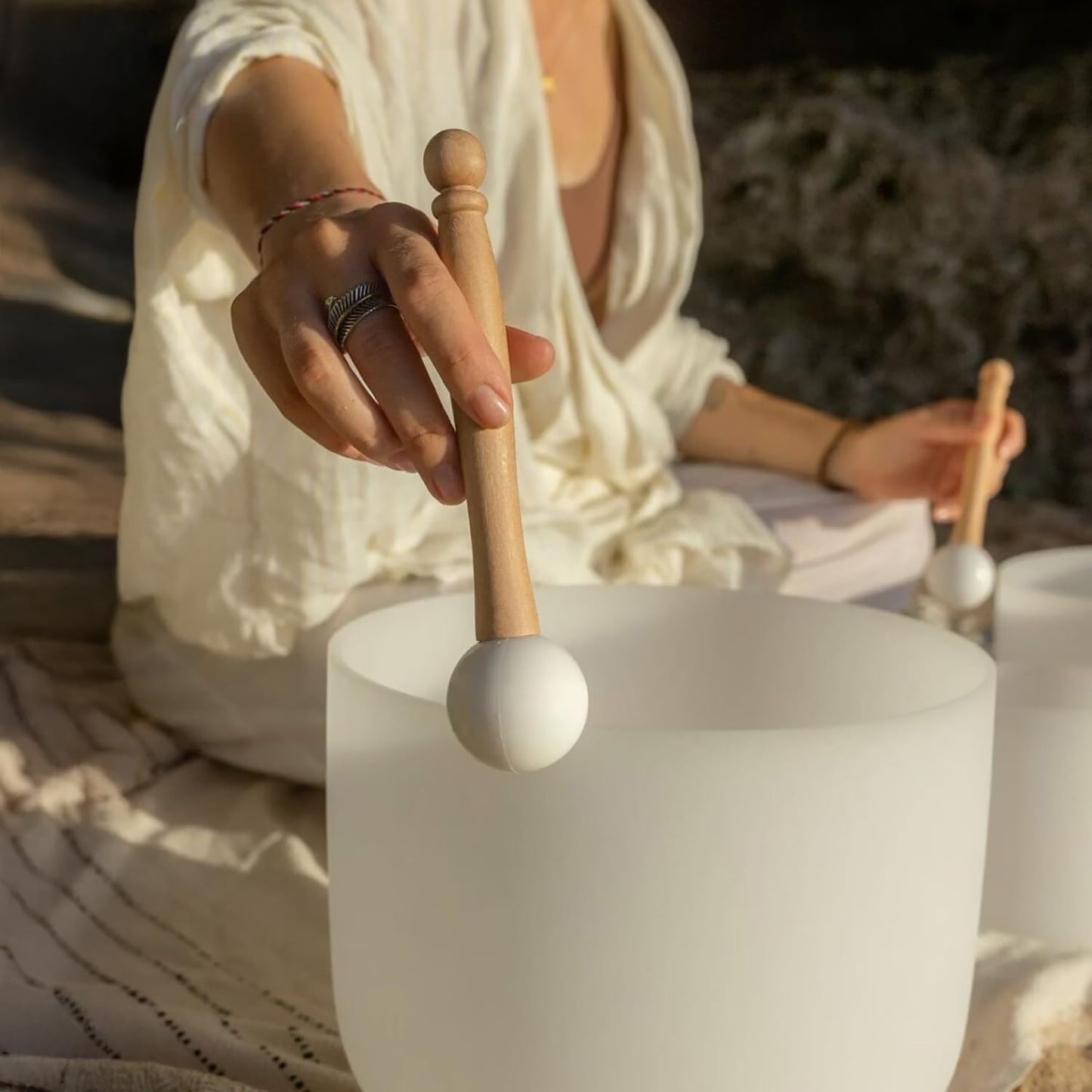 UPCEED 5 Pcs Singing Bowl Mallet Set, Rubber Mallet with Wooden Handle, Acrylic Silicone Rubber Mallet Striker, Handmade Thick Suede Sheepskin Striker for Playing Quartz Crystal Singing Bowls(Green)