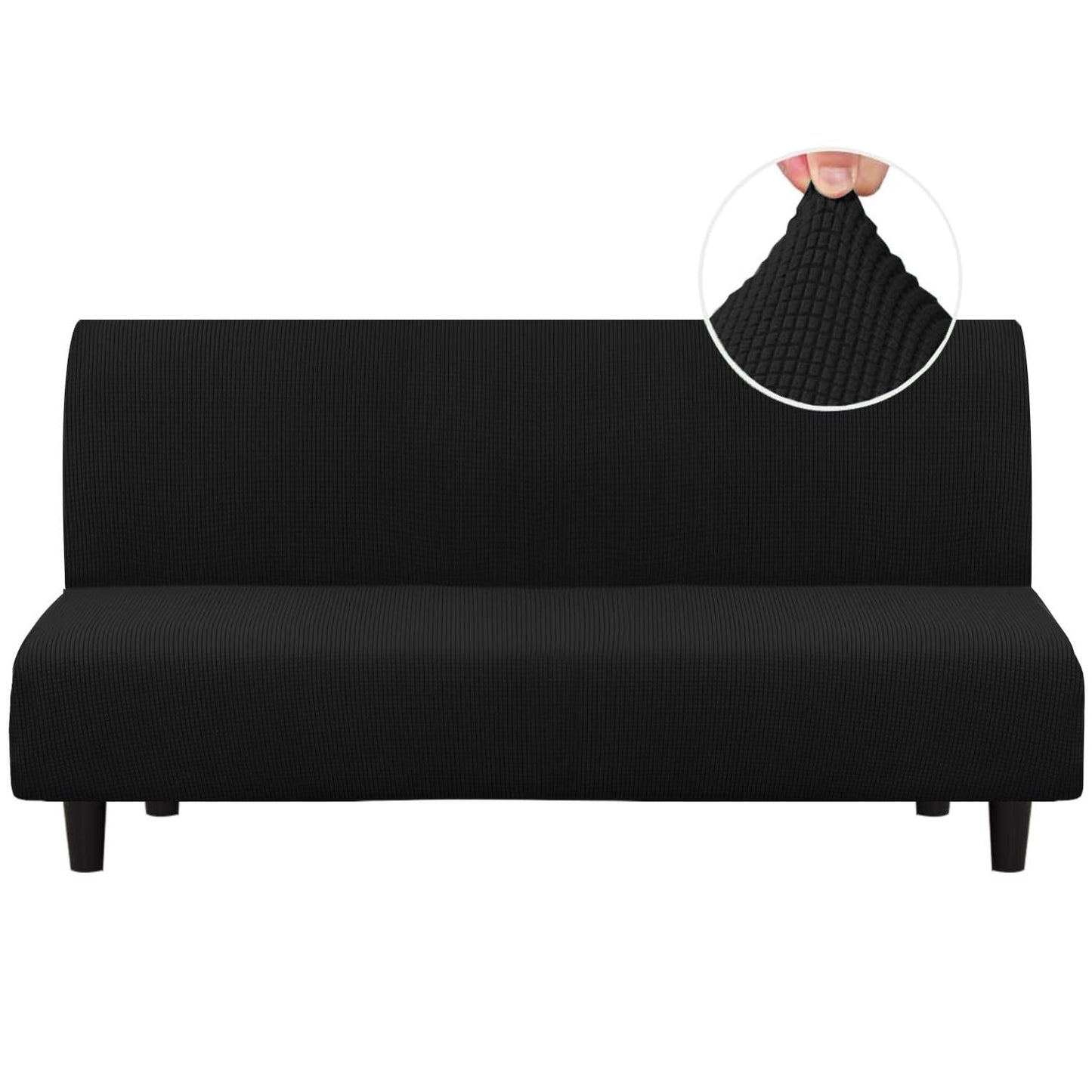 Turquoize Futon Cover Stretch Armless Sofa Slipcover Spandex Non Slip Soft Couch Sofa Cover Without Arms Futon Slipcovers for Living Room Furniture Protector with Elastic Bottom, Black
