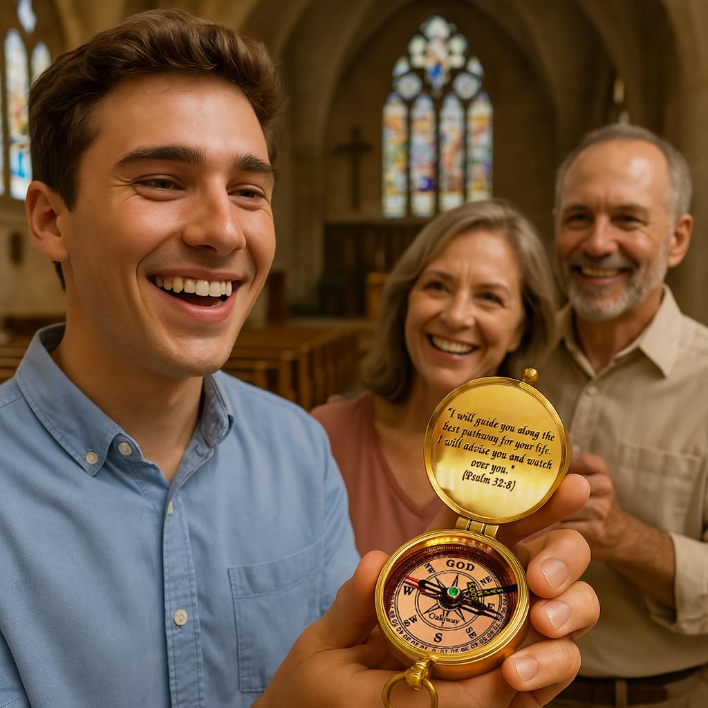 God's Path Compass - Religious Gifts for Men, Baptism Gift for Teenage Boys, Christian, Catholic, Communion, Confirmation, Graduation, Sentimental & Inspirational Present - Greeting Card Included