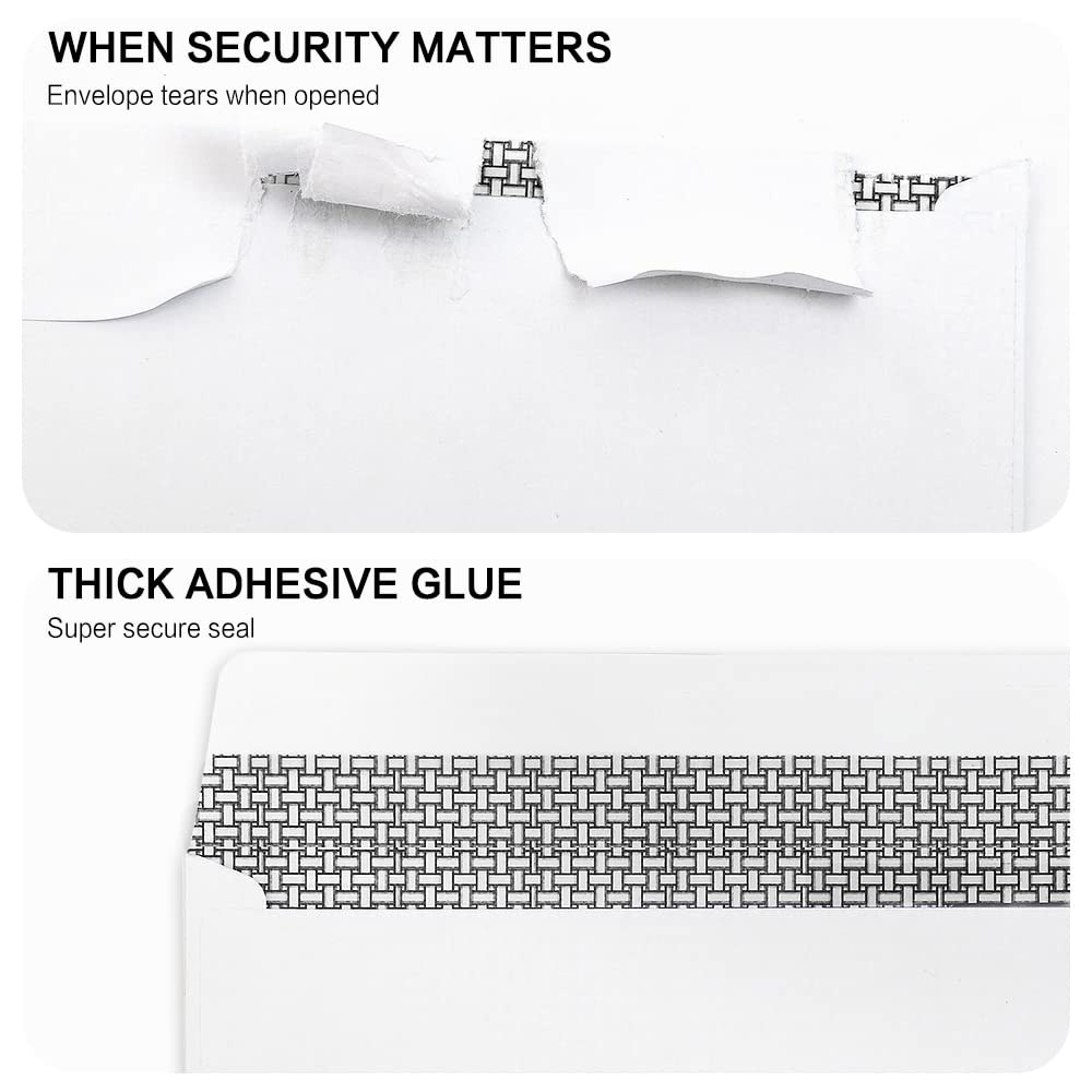#10 Security Self-Seal Envelopes, No.10 Windowless Bussiness Envelopes, Security Tinted with Printer Friendly Design - Size 4-1/8 x 9-1/2 Inch - White - 24 LB - 500 Pack